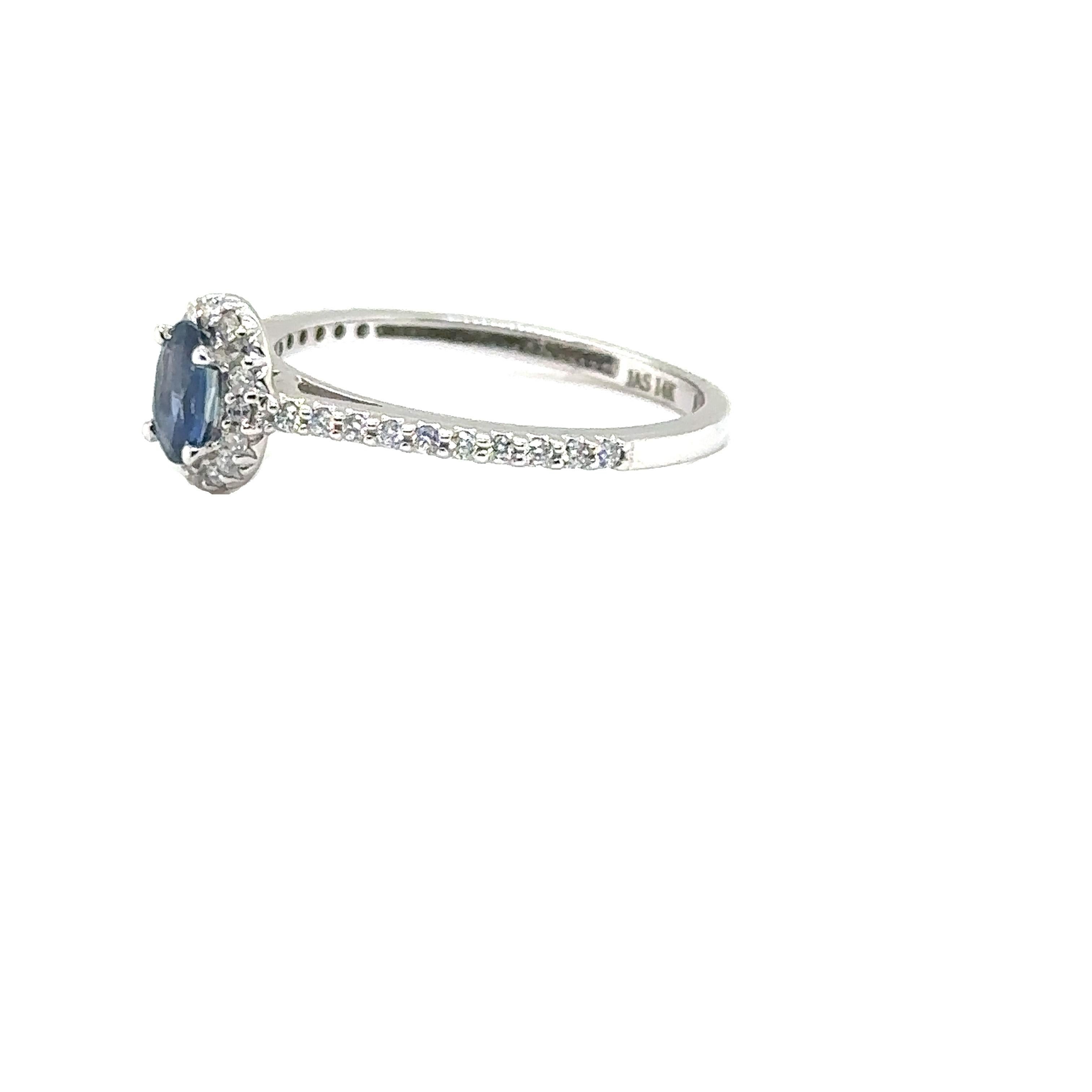 JAS-21-2244 - 14K WHITE GOLD OVAL SAPPHIRE RING with DIAMONDS  In New Condition For Sale In New York, NY