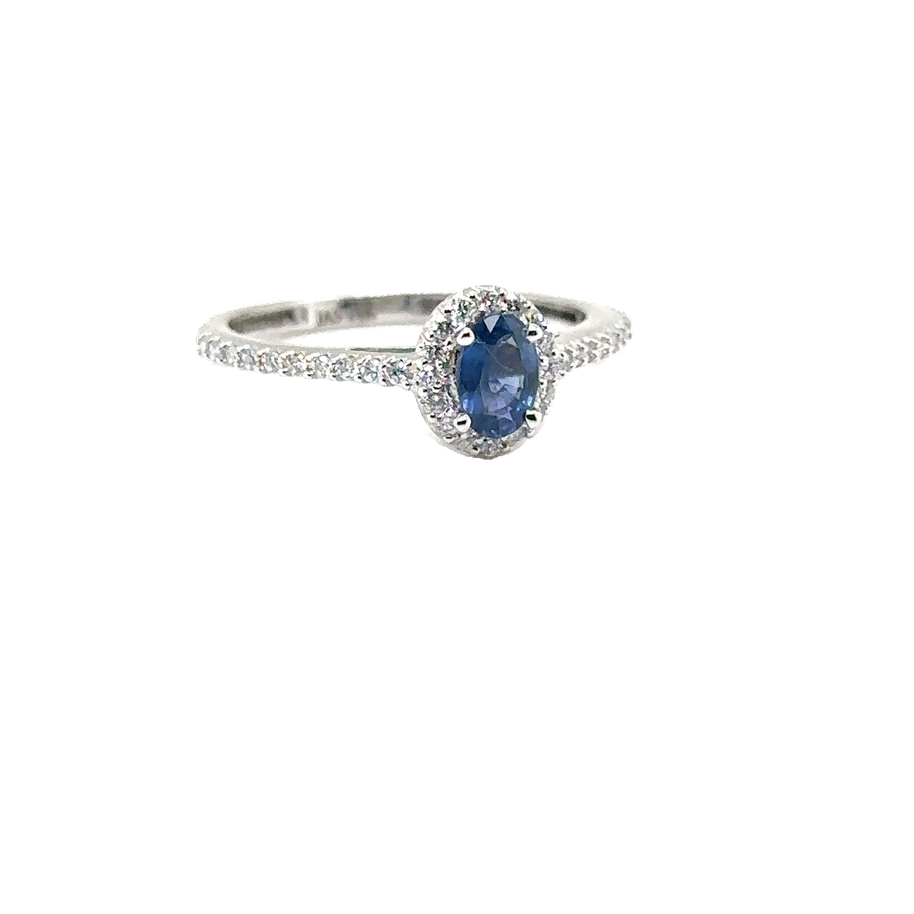 Women's JAS-21-2244 - 14K WHITE GOLD OVAL SAPPHIRE RING with DIAMONDS  For Sale