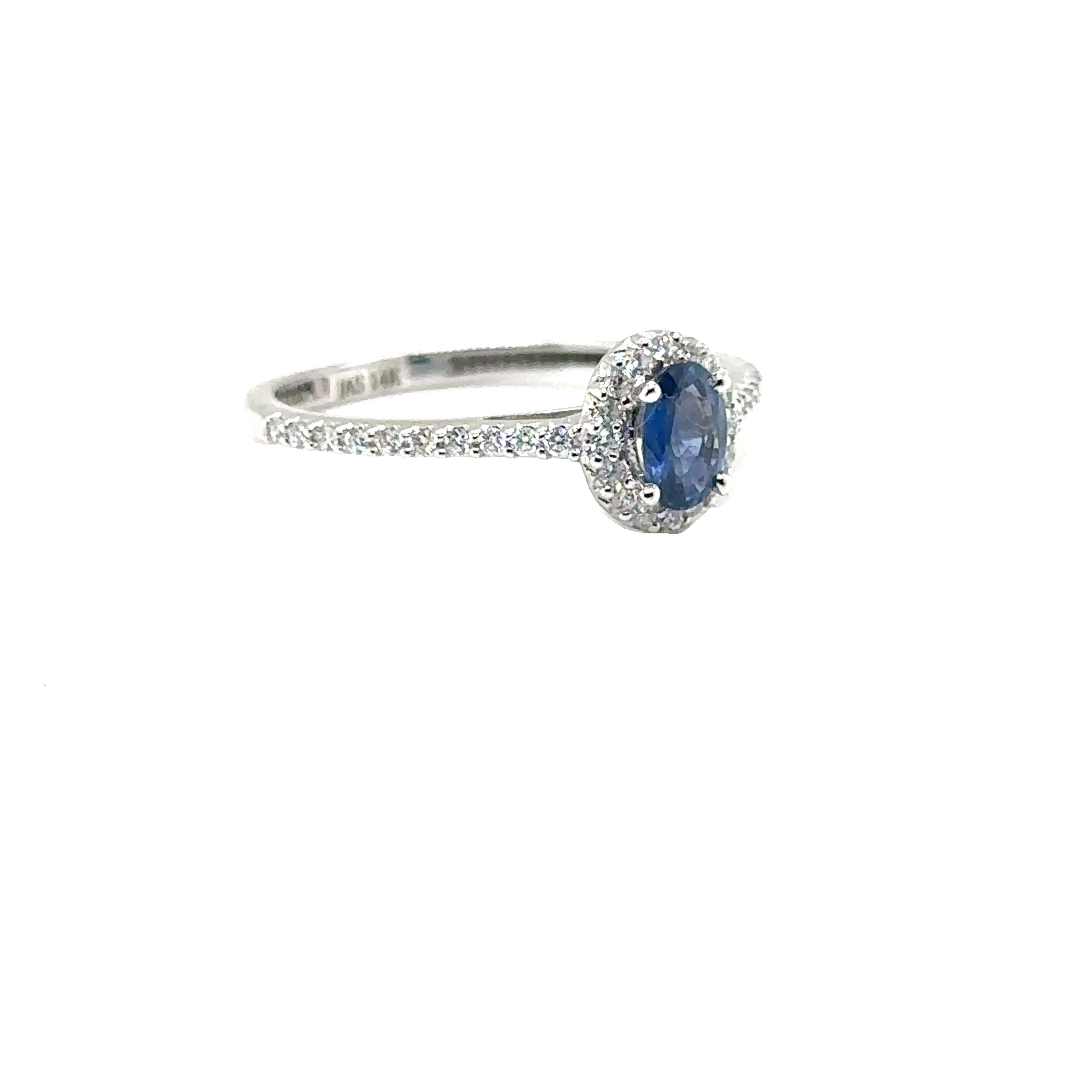 JAS-21-2244 - 14K WHITE GOLD OVAL SAPPHIRE RING with DIAMONDS  For Sale 1