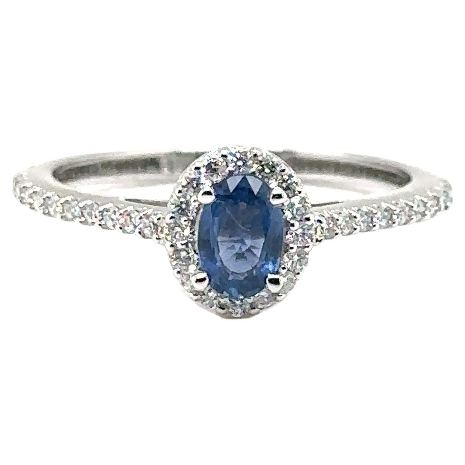 JAS-21-2244 - 14K WHITE GOLD OVAL SAPPHIRE RING with DIAMONDS  For Sale
