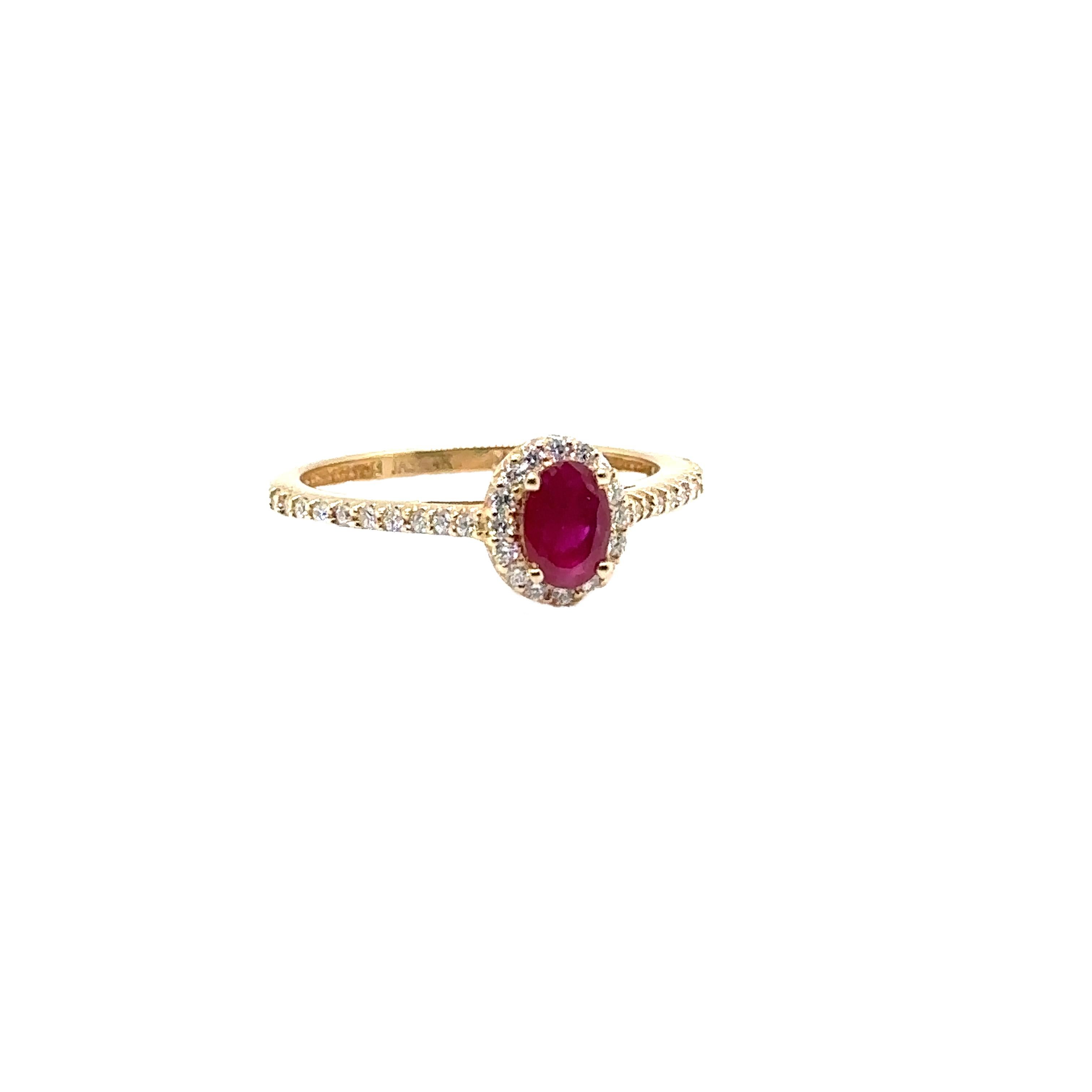 JAS-21-2244YEL - 14K YELLOW GOLD OVAL RUBY RING with DIAMONDS For Sale 2