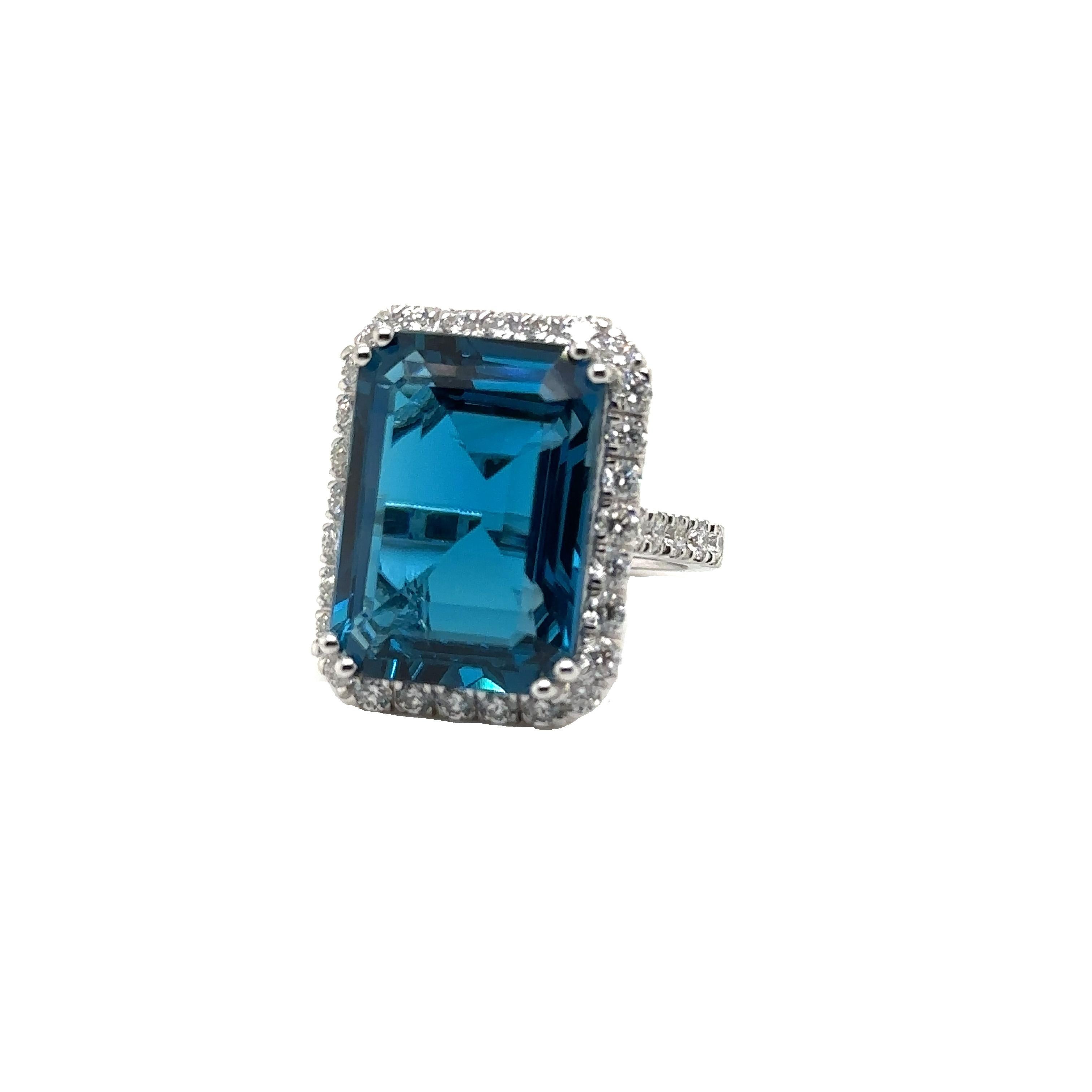 Women's JAS-21-2245 - 14K WG 1.25ct GH-SI1 DIAMONDS & EMERALD CUT LONDON BLUE TOPAZ RING For Sale