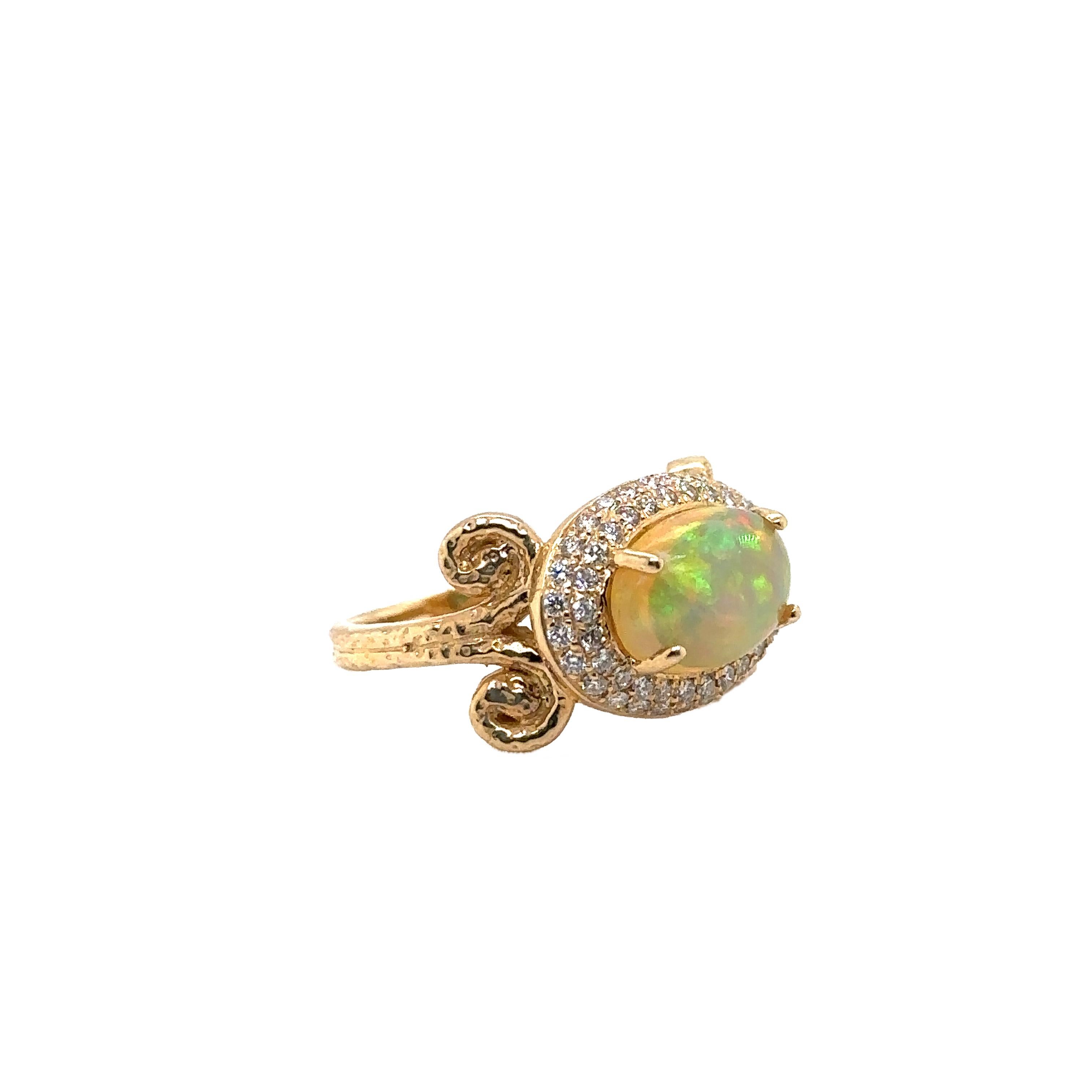 Oval Cut JAS-21-2249 - 14K YG 0.55Ct G/H SI1 DIAMONDS & 12X8MM 4.50Ct ETHIOPIAN OPAL  For Sale