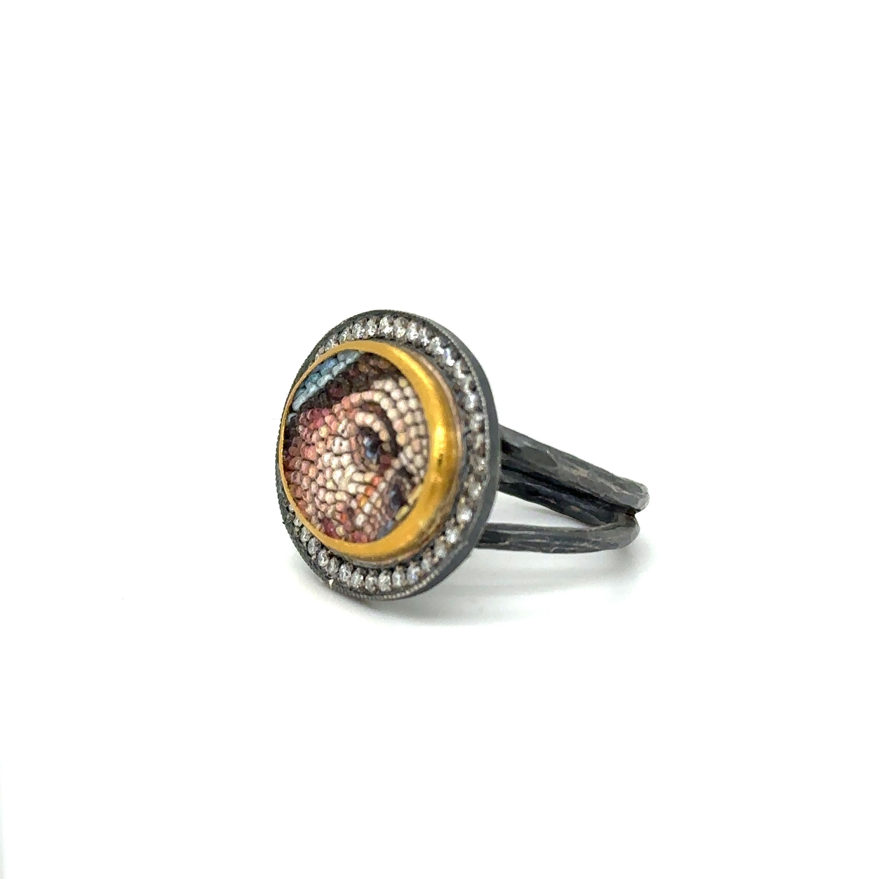 Modern JAS-22-2286 - 24KT GOLD/SS MICRO MOSAIC RING with 0.70 CT DIAMONDS For Sale