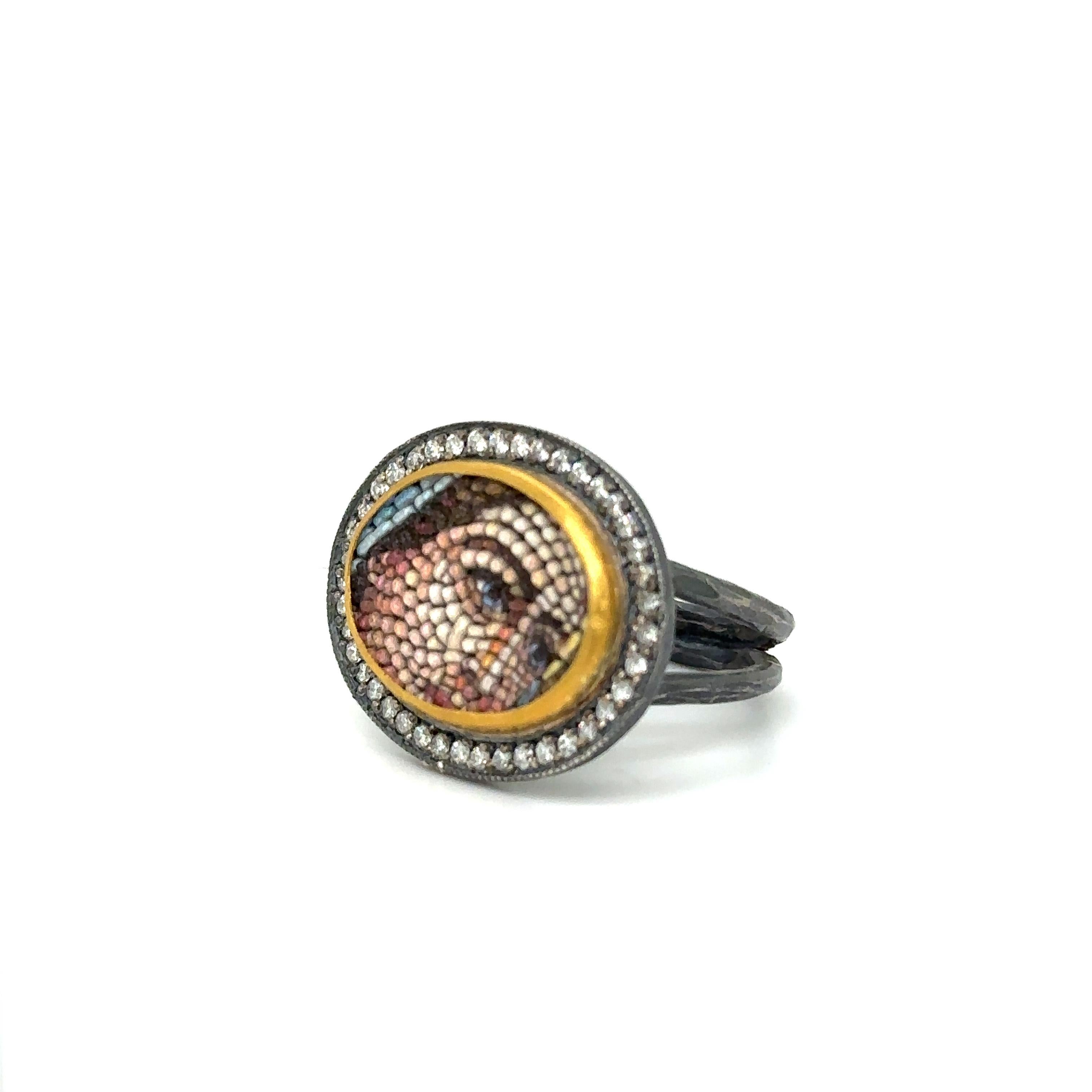 Round Cut JAS-22-2286 - 24KT GOLD/SS MICRO MOSAIC RING with 0.70 CT DIAMONDS For Sale