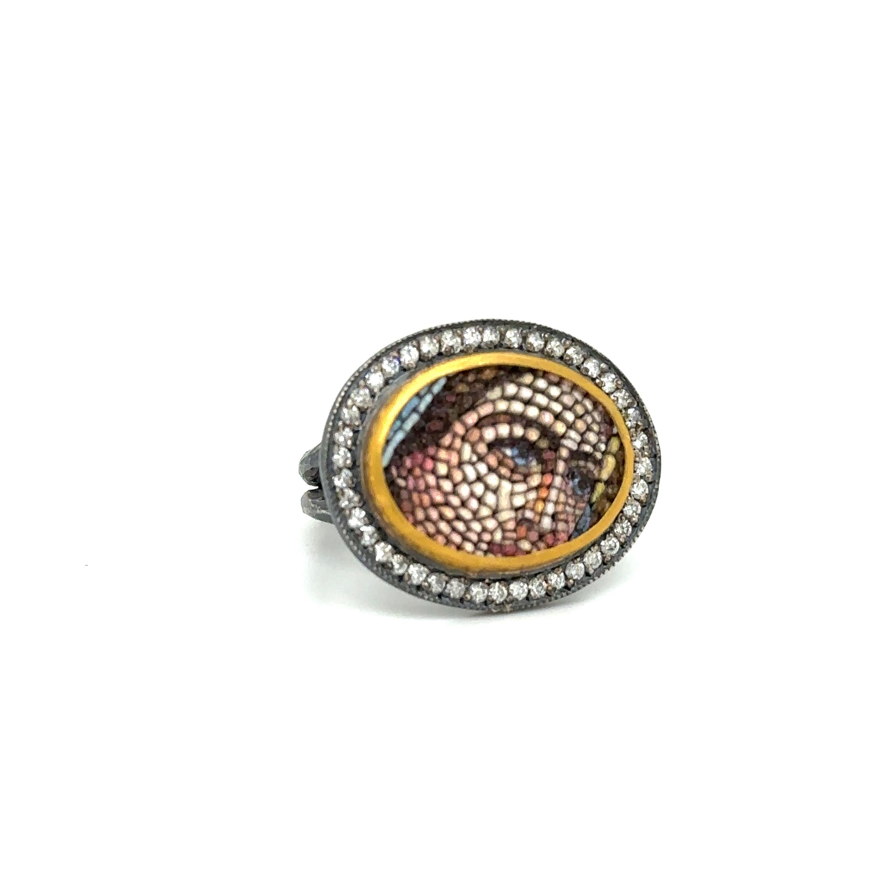JAS-22-2286 - 24KT GOLD/SS MICRO MOSAIC RING with 0.70 CT DIAMONDS In New Condition For Sale In New York, NY