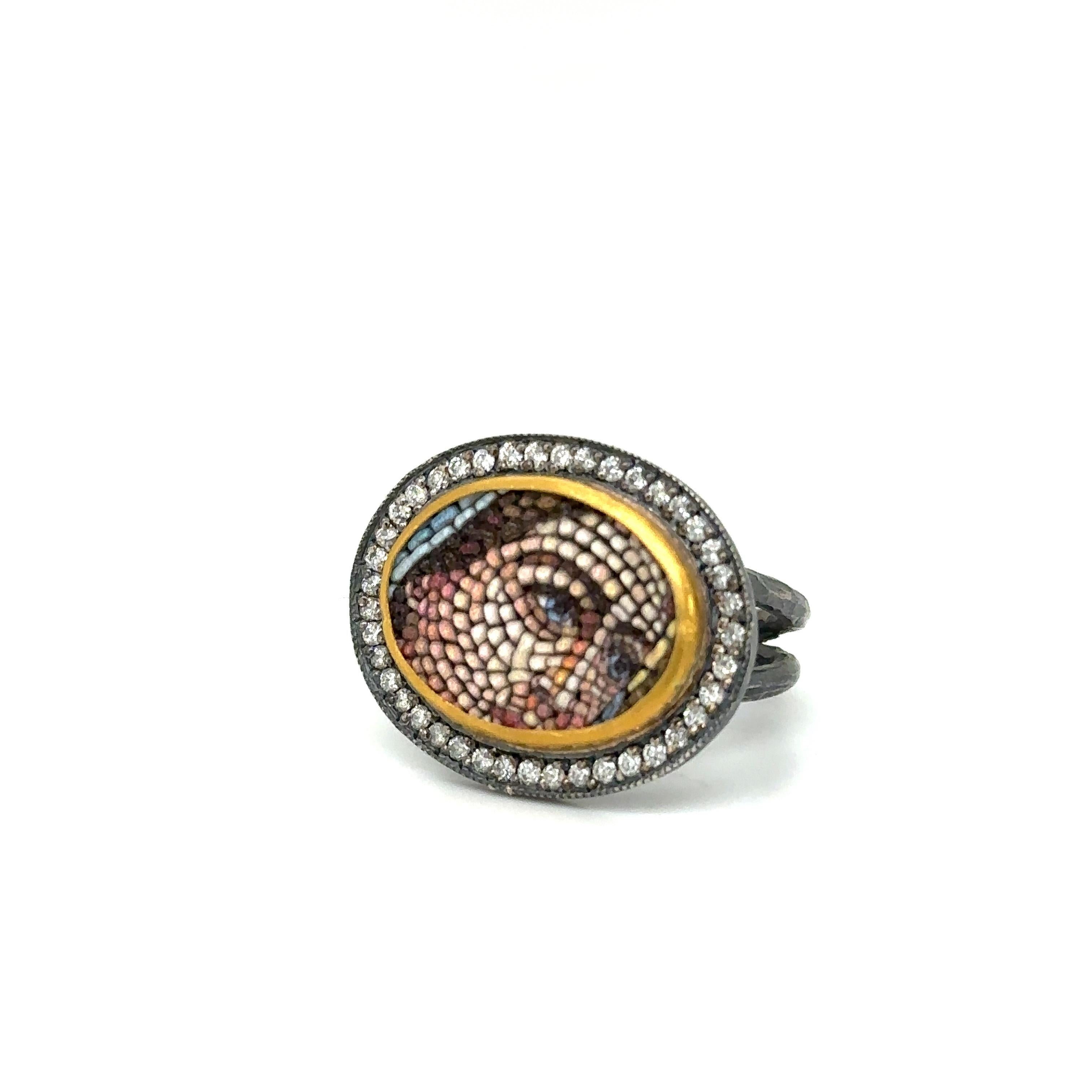 Women's JAS-22-2286 - 24KT GOLD/SS MICRO MOSAIC RING with 0.70 CT DIAMONDS For Sale