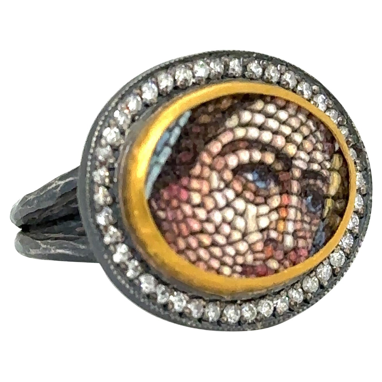 JAS-22-2286 - ANILLO MICRO MOSAICO ORO/SS 24KT con DIAMANTES 0,70 CT