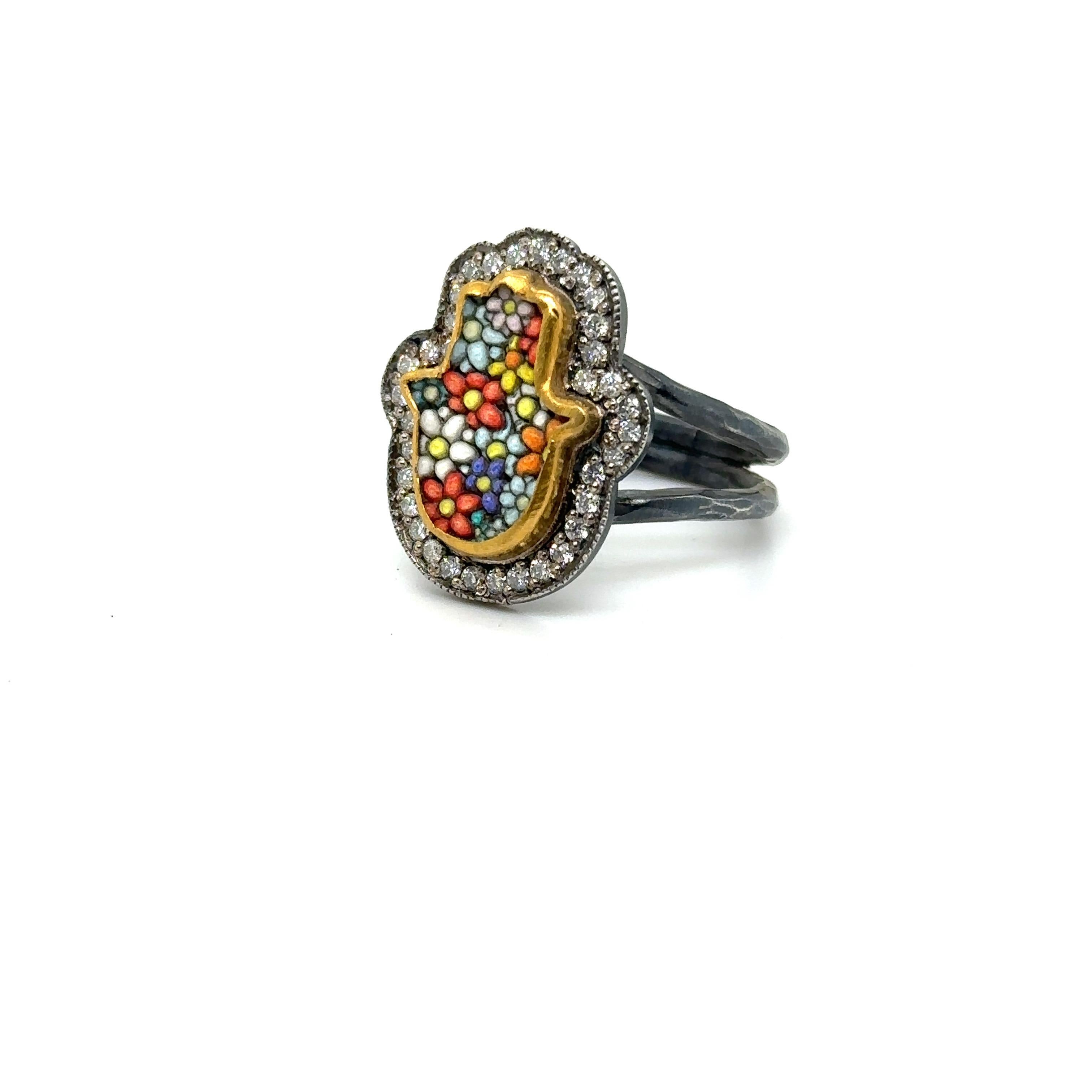 Modern JAS-22-2293 - 24KT GOLD/SS MICRO MOSAIC RING with 0.45 CT DIAMONDS For Sale