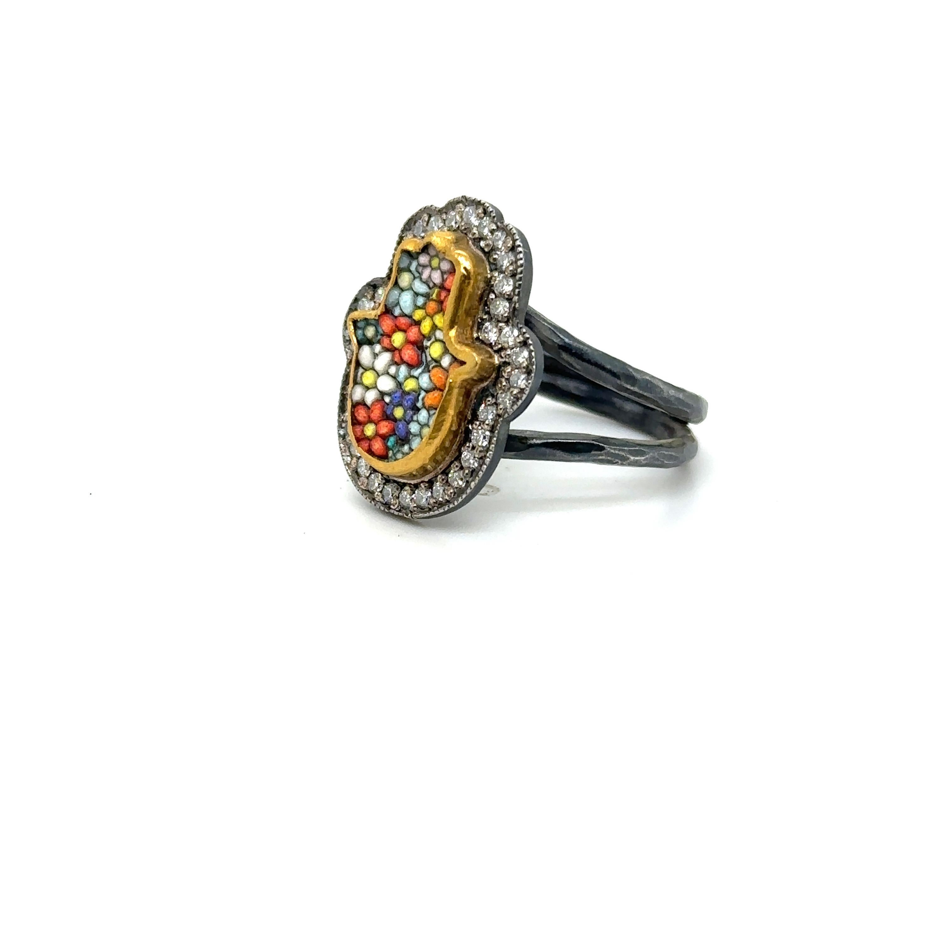 Round Cut JAS-22-2293 - 24KT GOLD/SS MICRO MOSAIC RING with 0.45 CT DIAMONDS For Sale