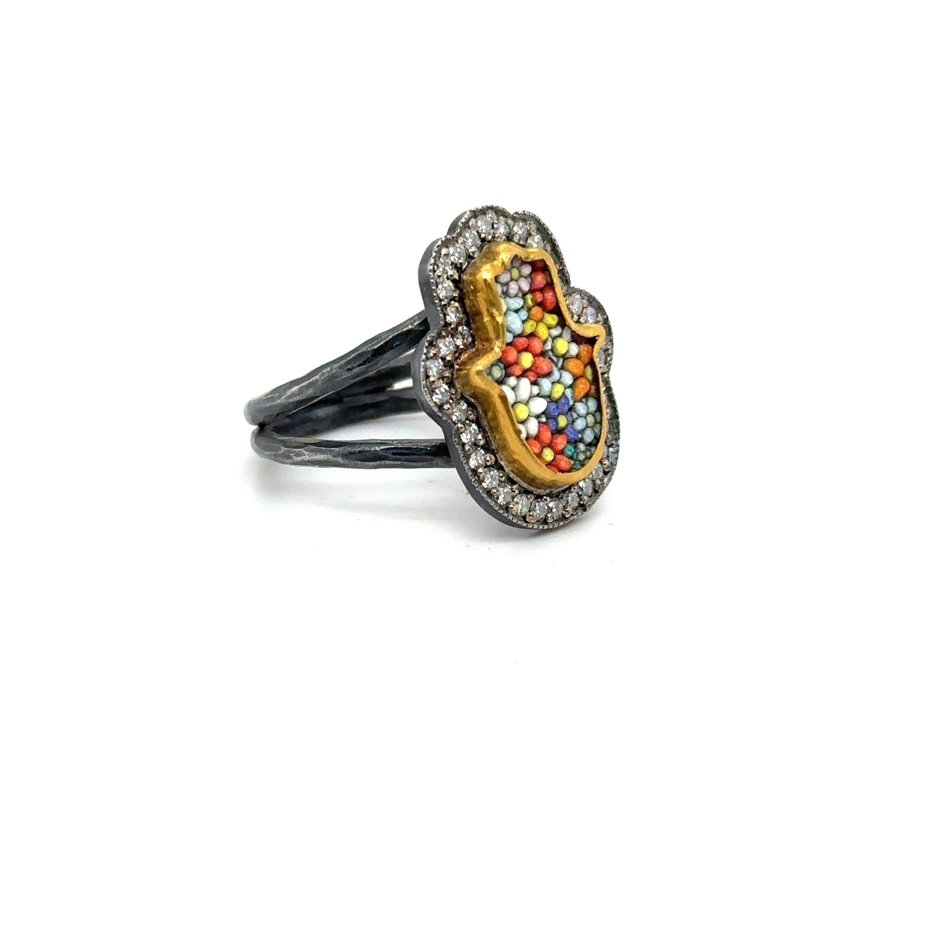 Women's JAS-22-2293 - 24KT GOLD/SS MICRO MOSAIC RING with 0.45 CT DIAMONDS For Sale