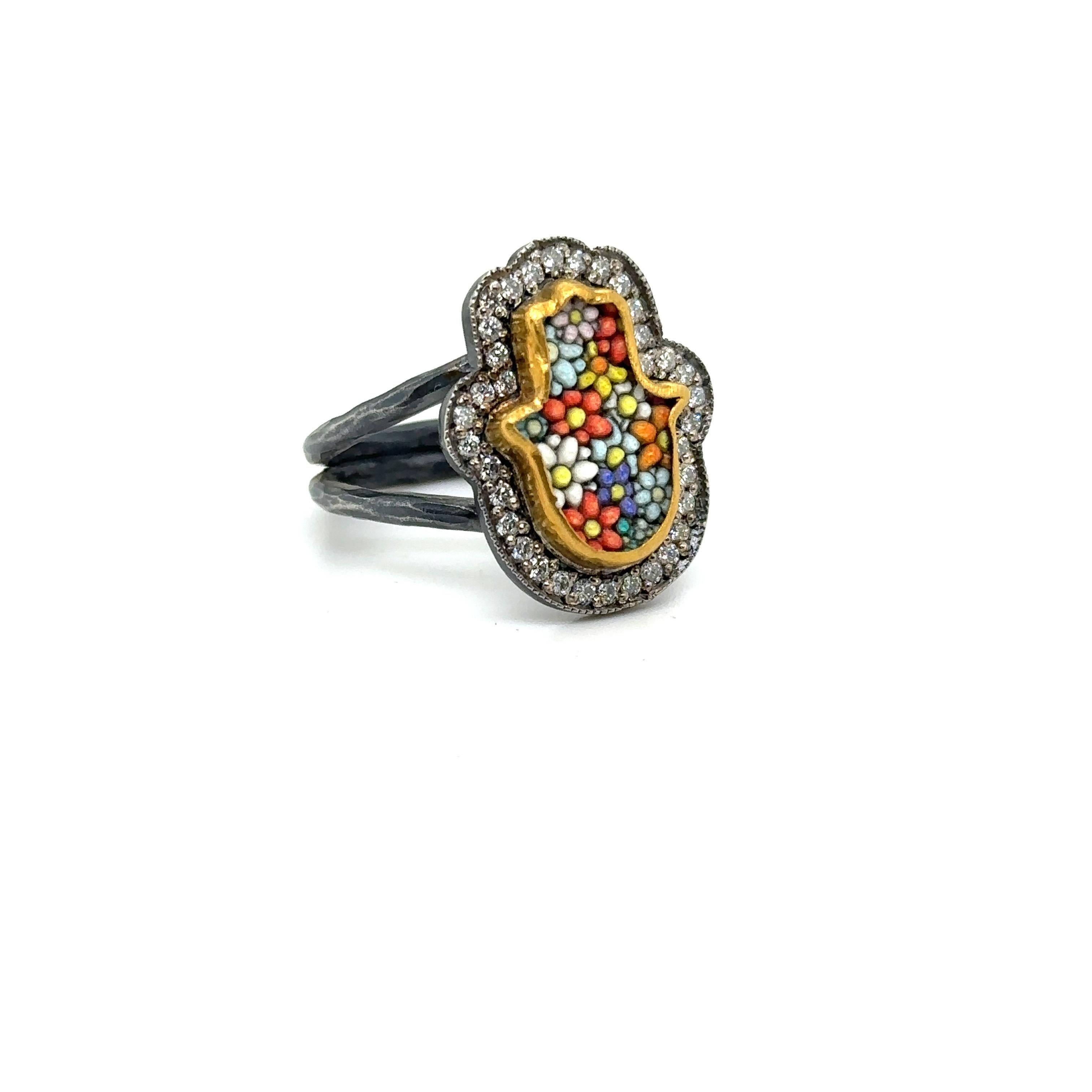 JAS-22-2293 - 24KT GOLD/SS MICRO MOSAIC RING with 0.45 CT DIAMONDS For Sale 1