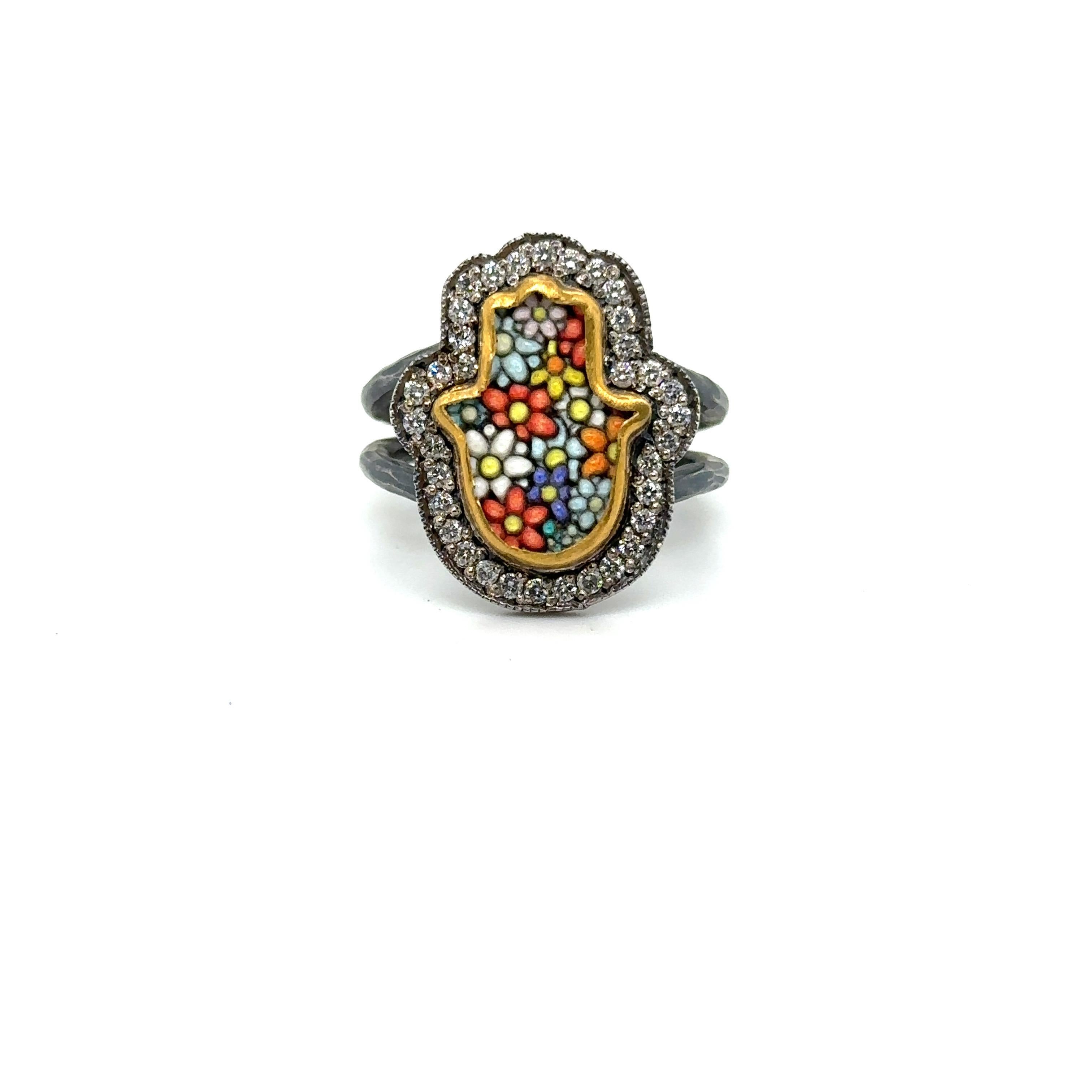 JAS-22-2293 - 24KT GOLD/SS MICRO MOSAIC RING with 0.45 CT DIAMONDS For Sale 2
