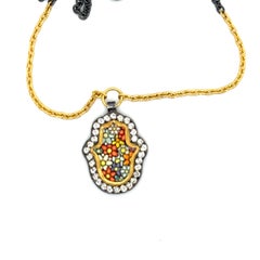 JAS-22-2294 - 24KT GOLD/SS MICRO MOSAIC PENDANT with 0.45 CT DIAMONDS