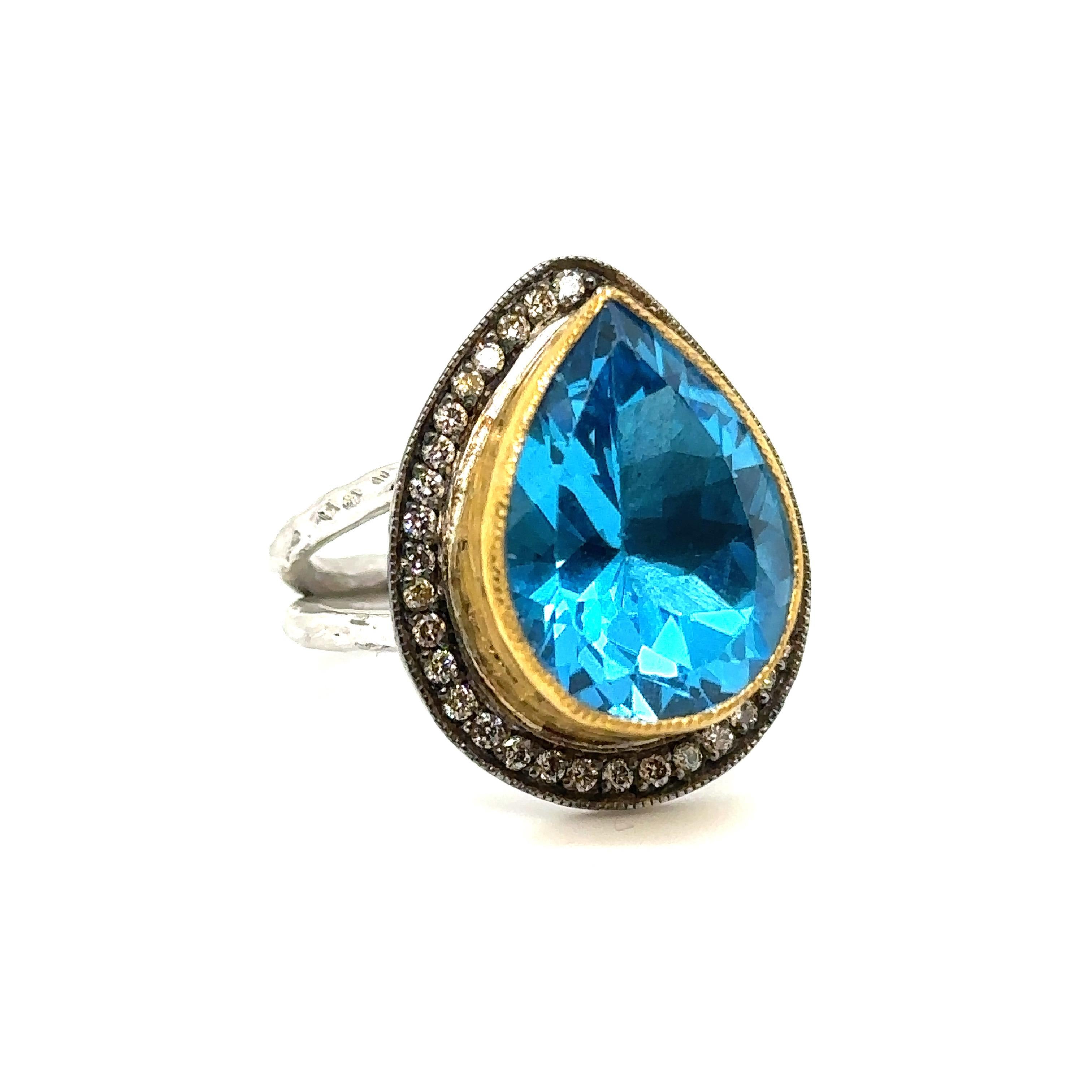 JAS-22-2306 - 24K GOLD/STERLING SILVER RING 0.40Ct CHAMPAGNE DIAS. For Sale 3