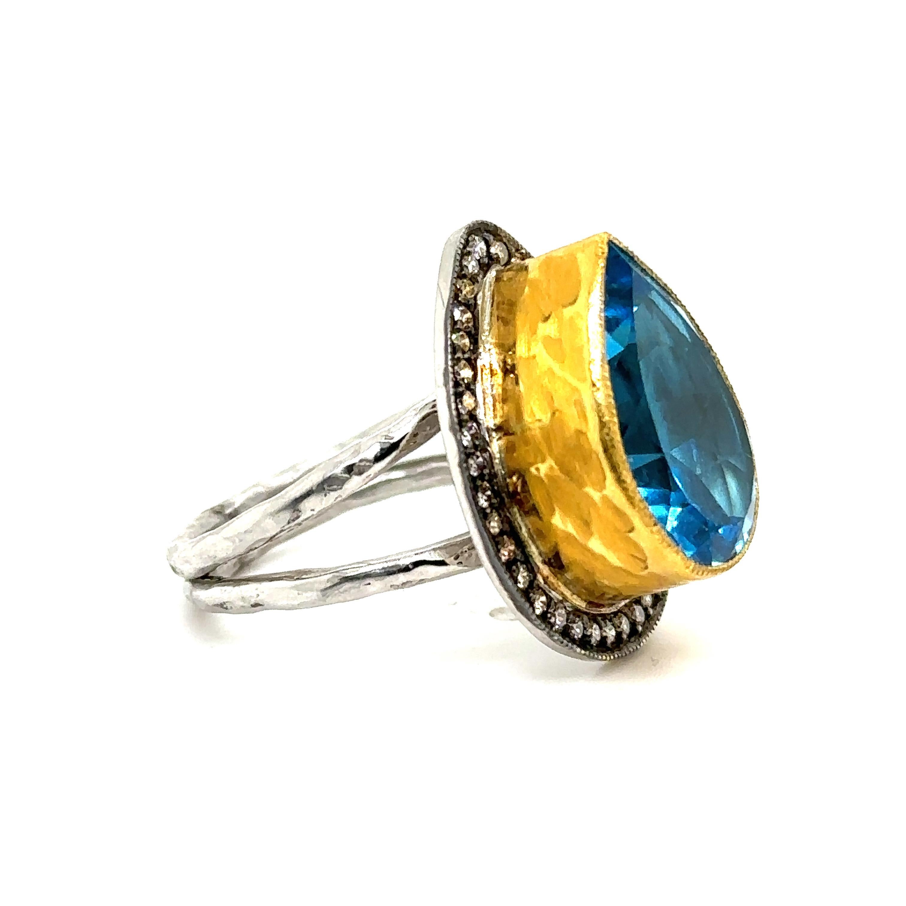 JAS-22-2306 - 24K GOLD/STERLING SILVER RING 0.40Ct CHAMPAGNE DIAS. For Sale 4