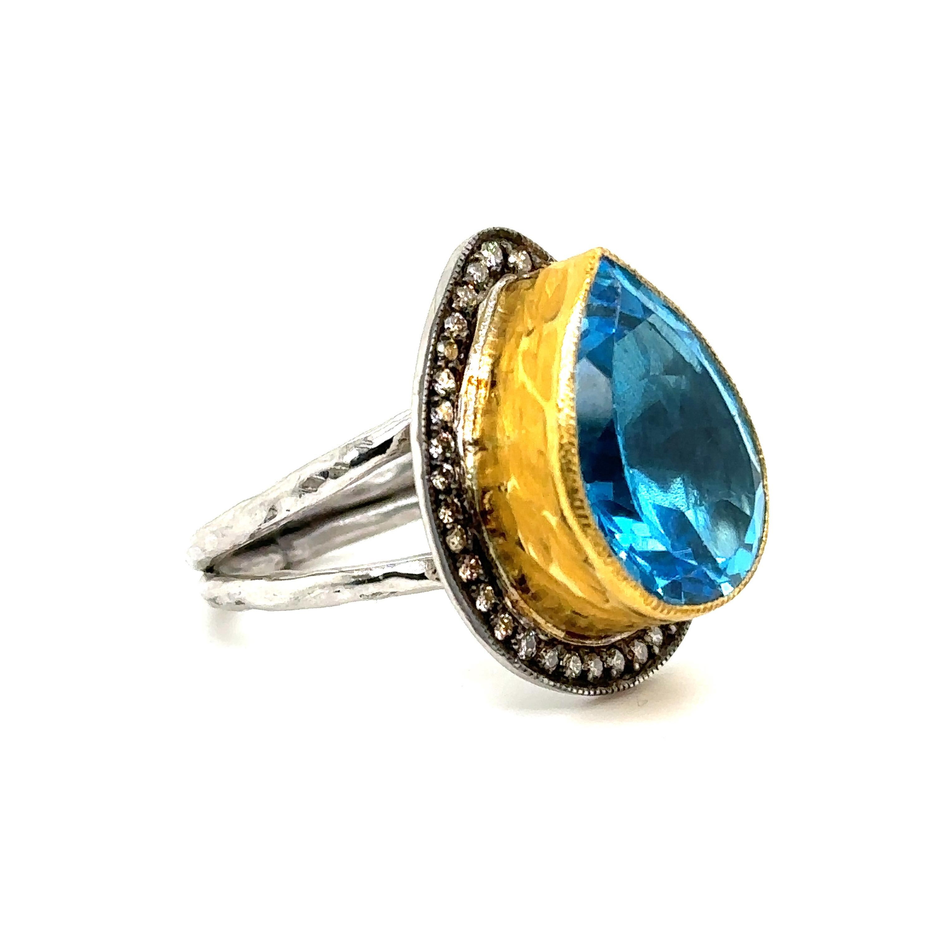 JAS-22-2306 - 24K GOLD/STERLING SILVER RING 0.40Ct CHAMPAGNE DIAS. For Sale 5