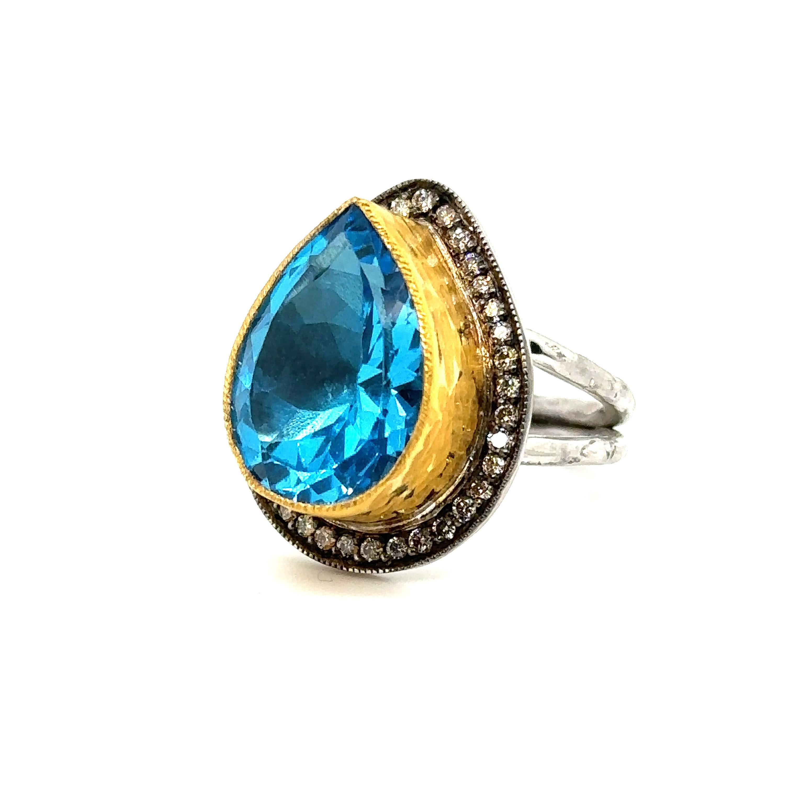 JAS-22-2306 - 24K GOLD/STERLING SILVER RING 0.40Ct CHAMPAGNE DIAS. For Sale 7