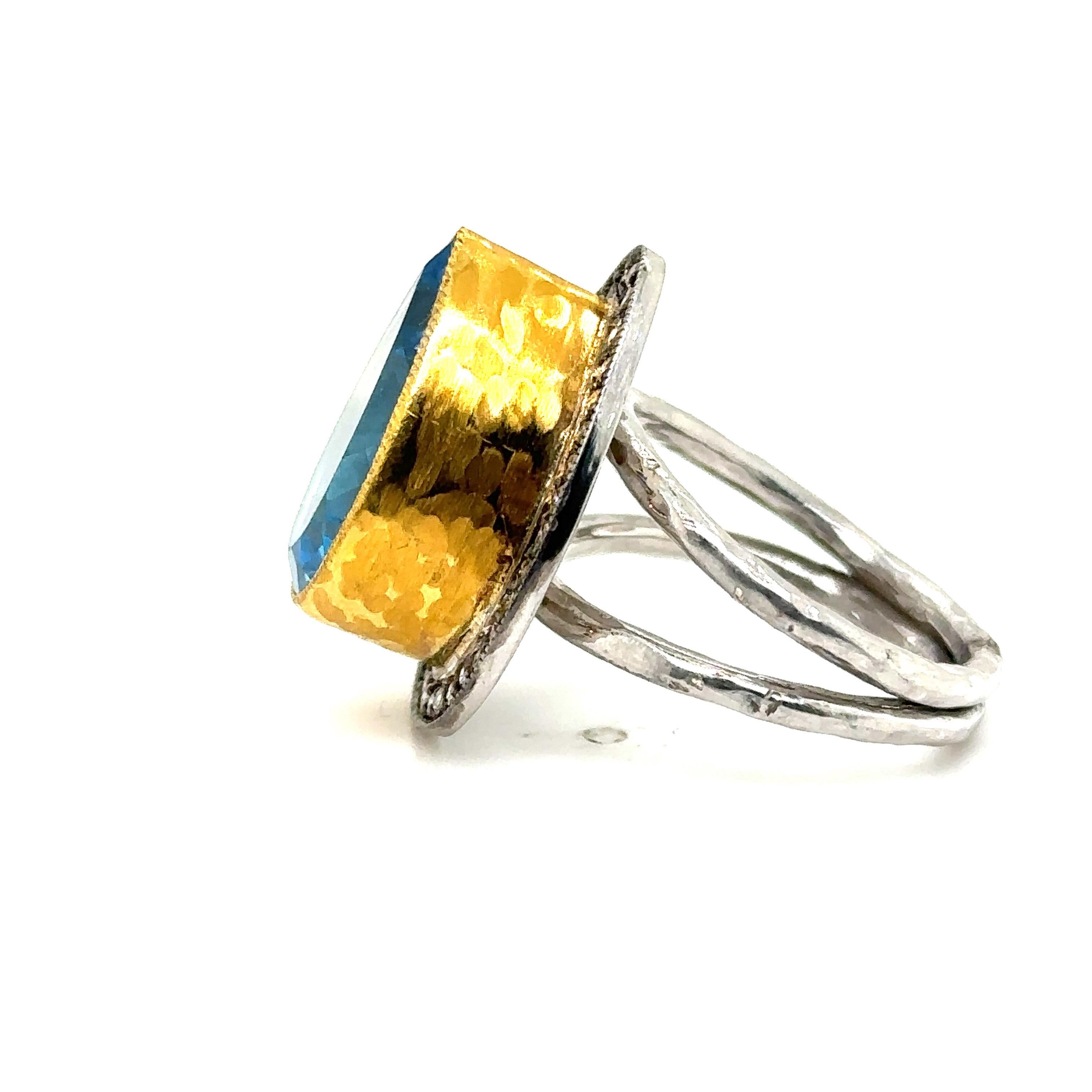 Modern JAS-22-2306 - 24K GOLD/STERLING SILVER RING 0.40Ct CHAMPAGNE DIAS. For Sale