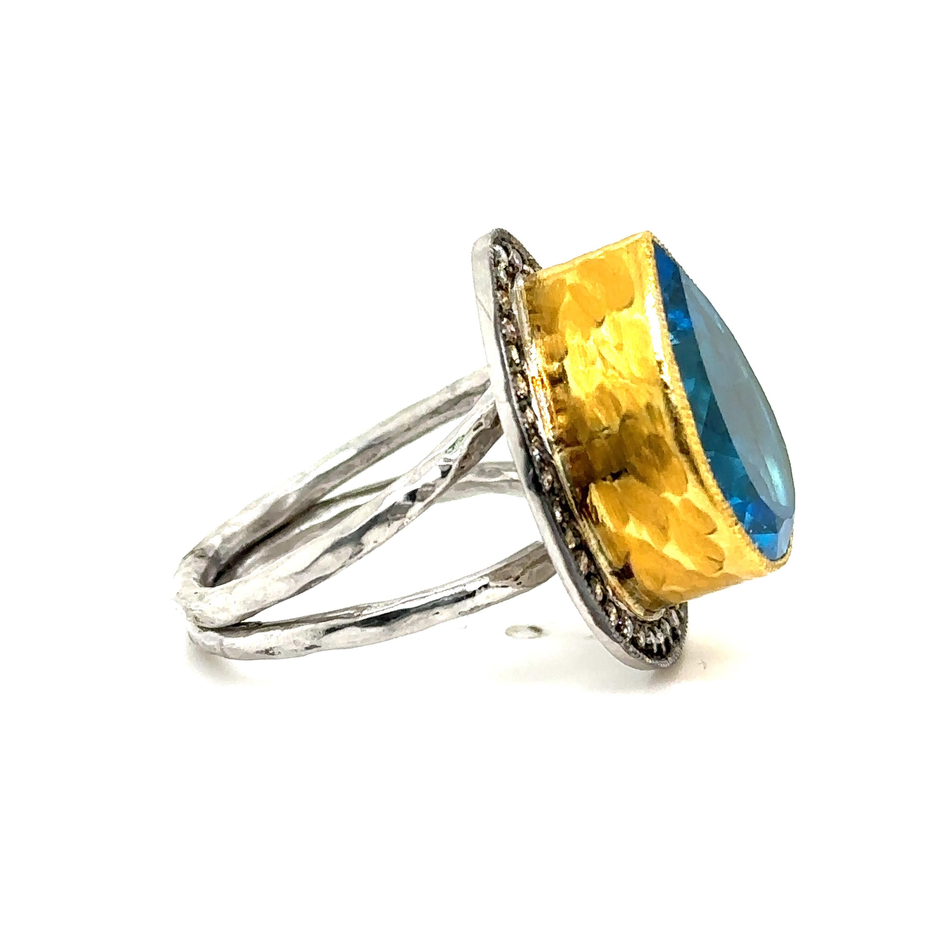 JAS-22-2306 - 24K GOLD/STERLING SILVER RING 0.40Ct CHAMPAGNE DIAS. In New Condition For Sale In New York, NY