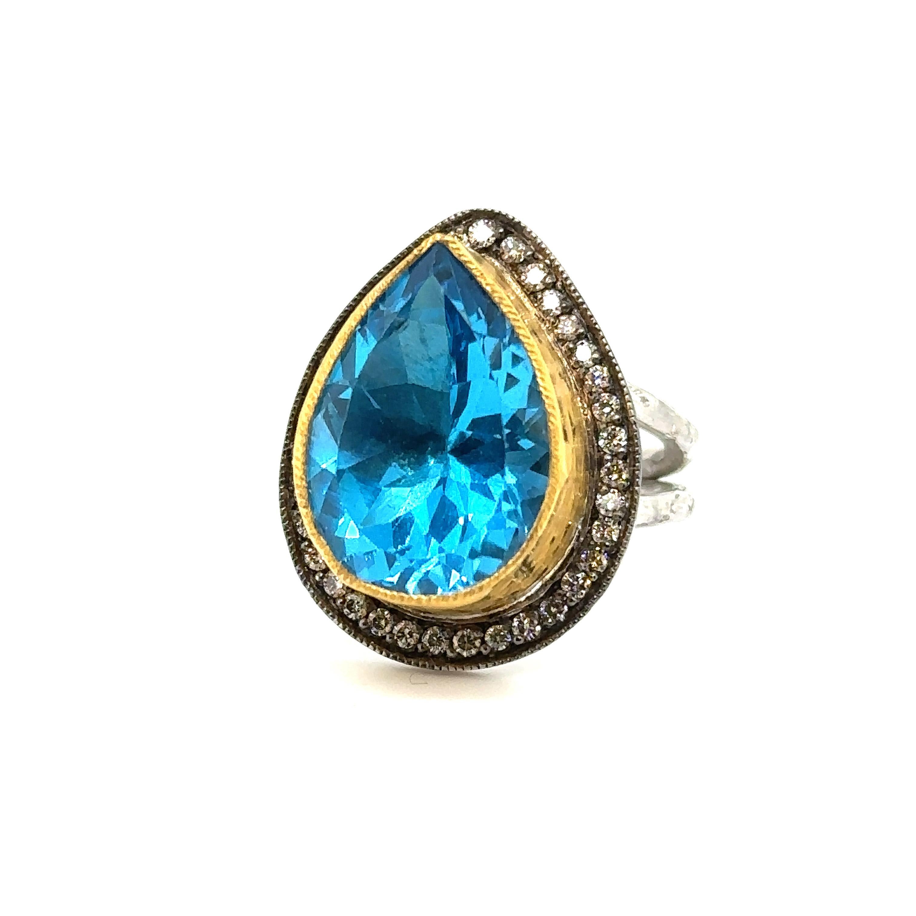 Women's JAS-22-2306 - 24K GOLD/STERLING SILVER RING 0.40Ct CHAMPAGNE DIAS. For Sale