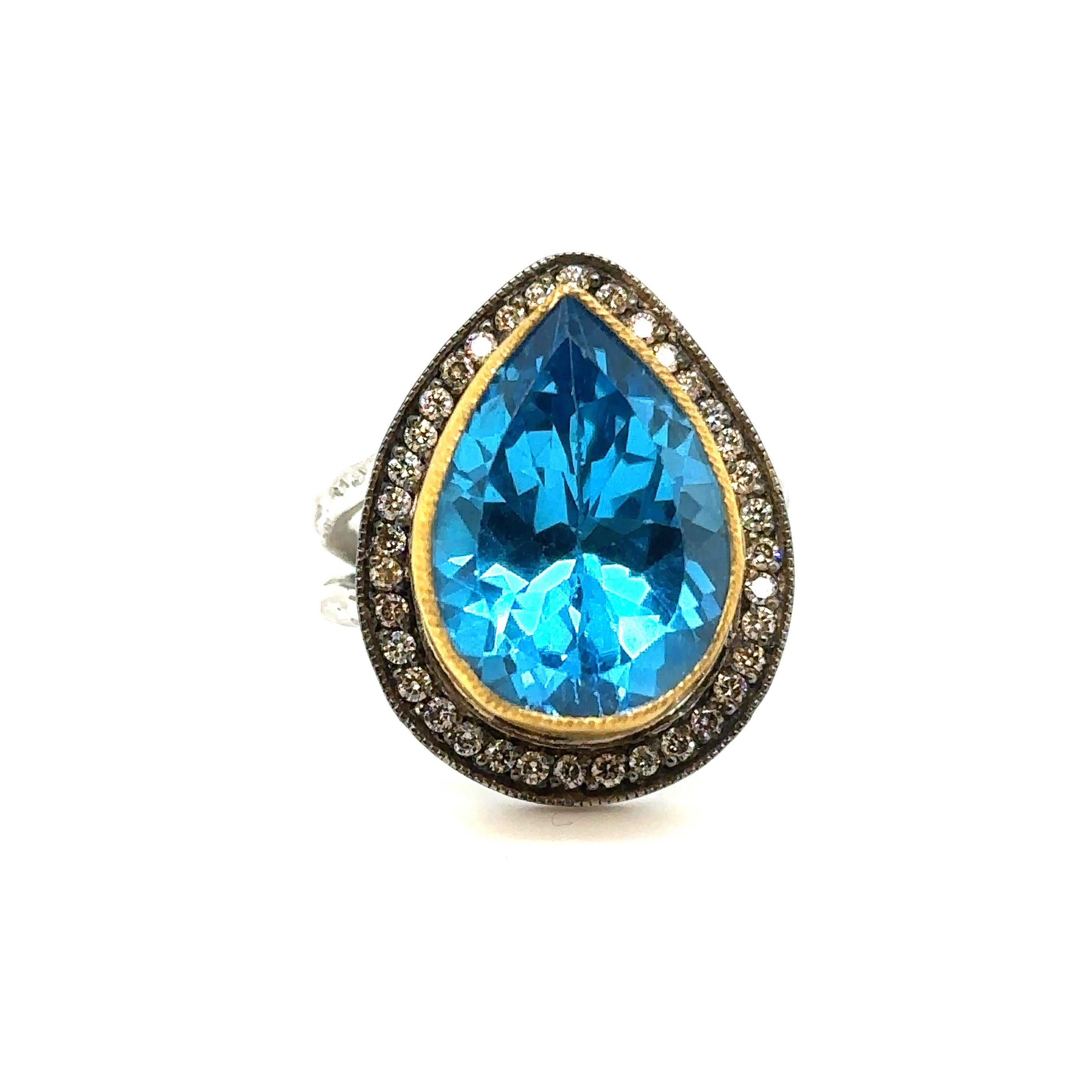 JAS-22-2306 - 24K GOLD/STERLING SILVER RING 0.40Ct CHAMPAGNE DIAS. For Sale 2