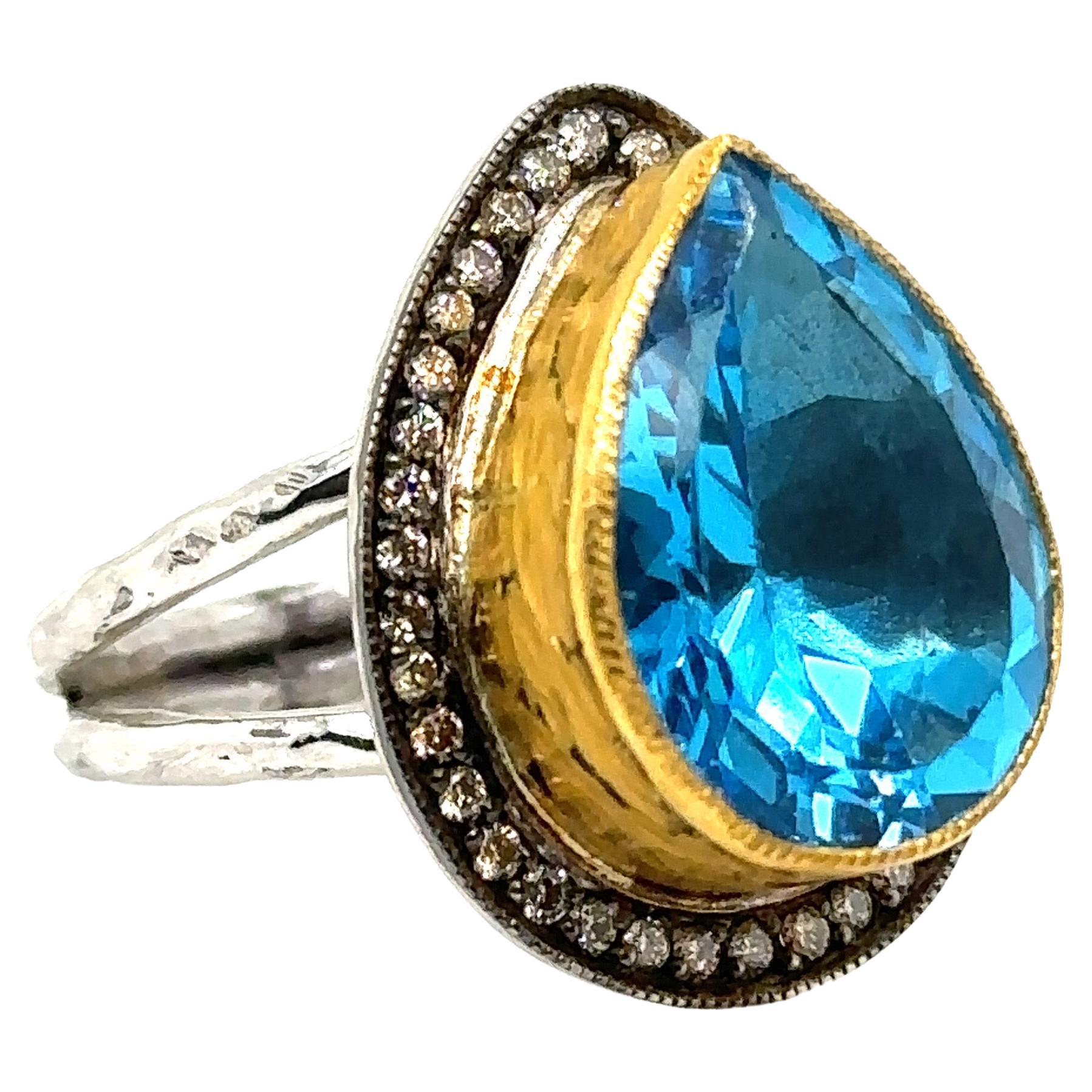 JAS-22-2306 - 24K GOLD/STERLING SILVER RING 0.40Ct CHAMPAGNE DIAS.  