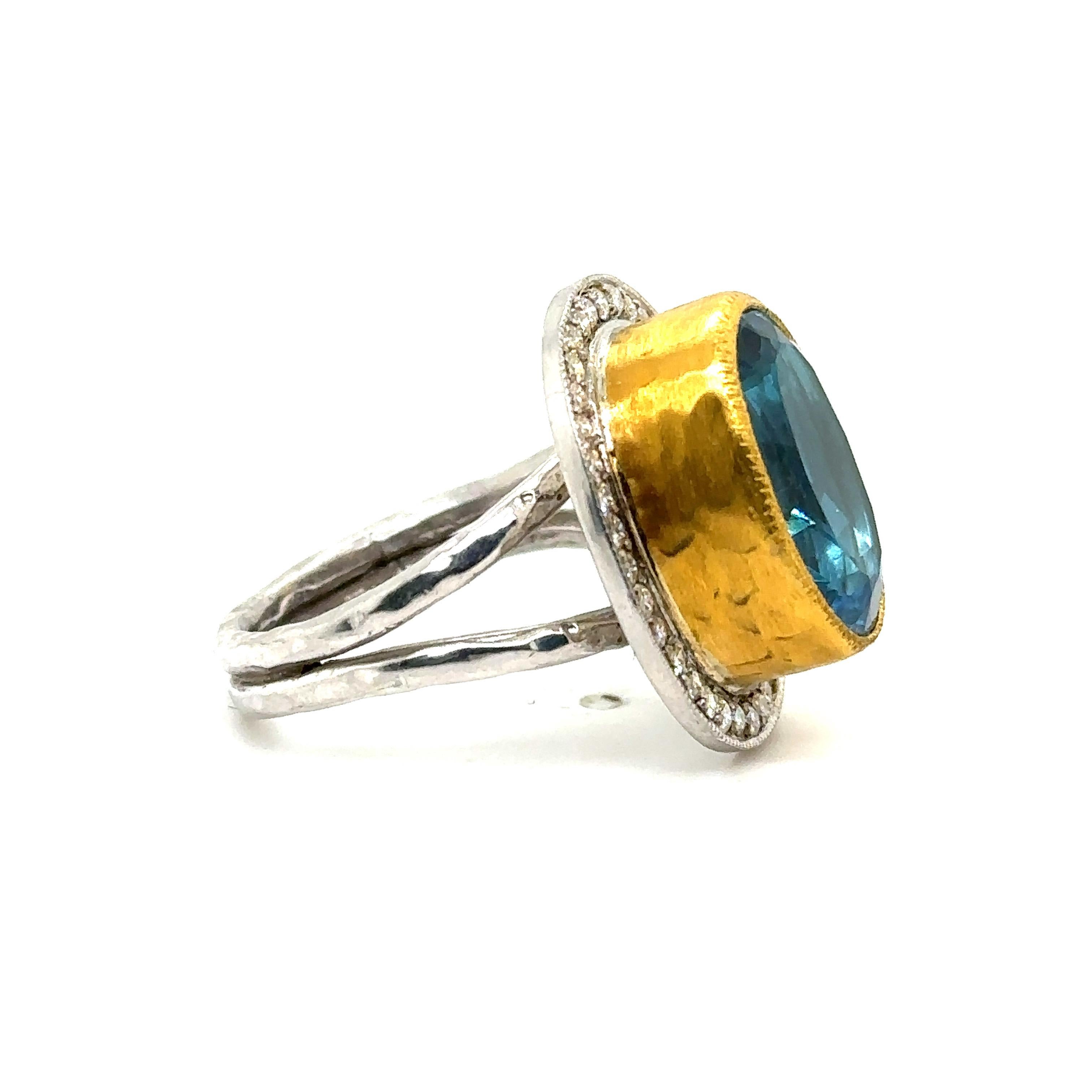 Women's JAS-22-305 - 24K GOLD/STERLING SILVER RING with DIAMONDS AND SWISS BLUE TOPAZ For Sale