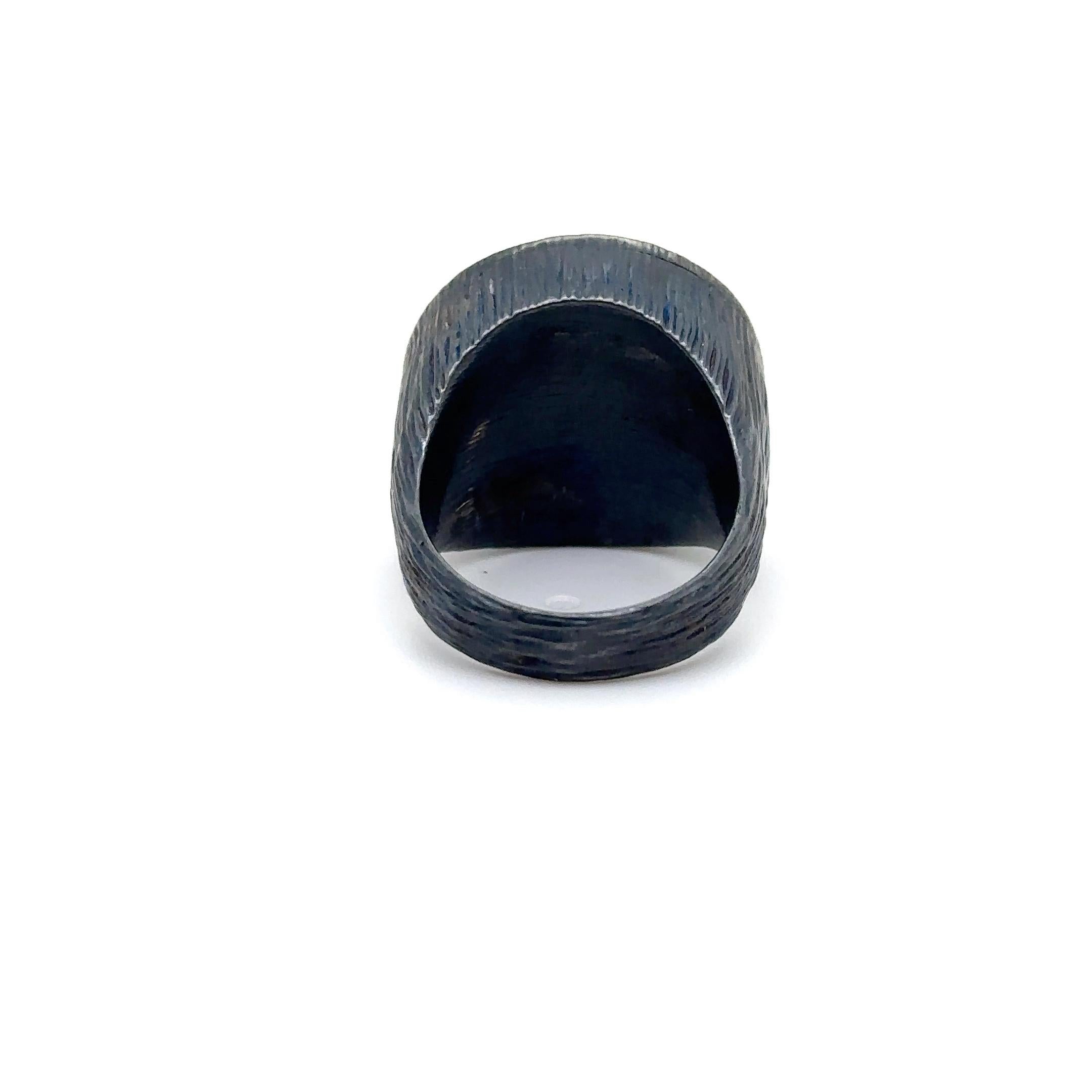 JAS-24-2339 - 24K/SS BRIO. SKY BLUE TOPAZ HAND MADE RING with CHAMPAGNE DIAMONDS In New Condition For Sale In New York, NY
