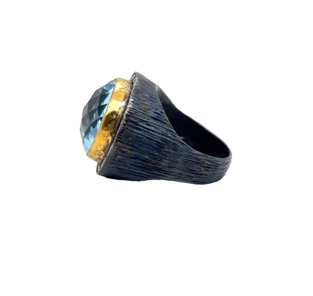 JAS-24-2339 - 24K/SS BRIO. SKY BLUE TOPAZ HAND MADE RING with CHAMPAGNE DIAMONDS For Sale 3