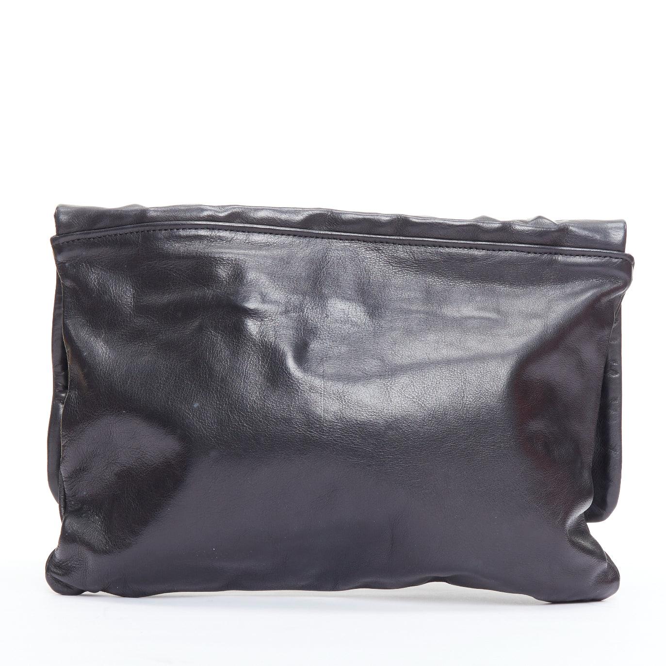 JAS MB black leather debossed stud flap oversized clutch bag In Good Condition In Hong Kong, NT
