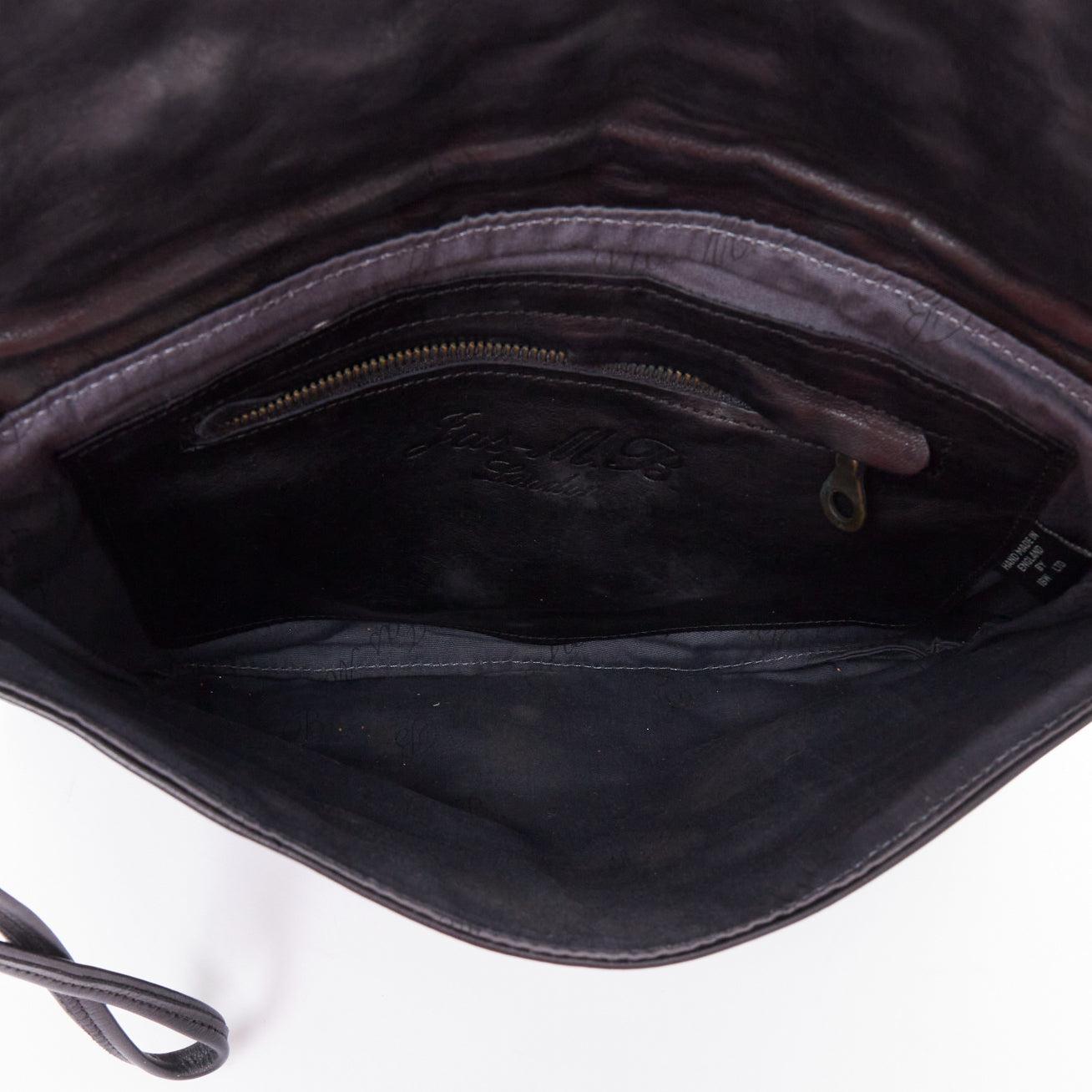 JAS MB black leather debossed stud flap oversized clutch bag 3