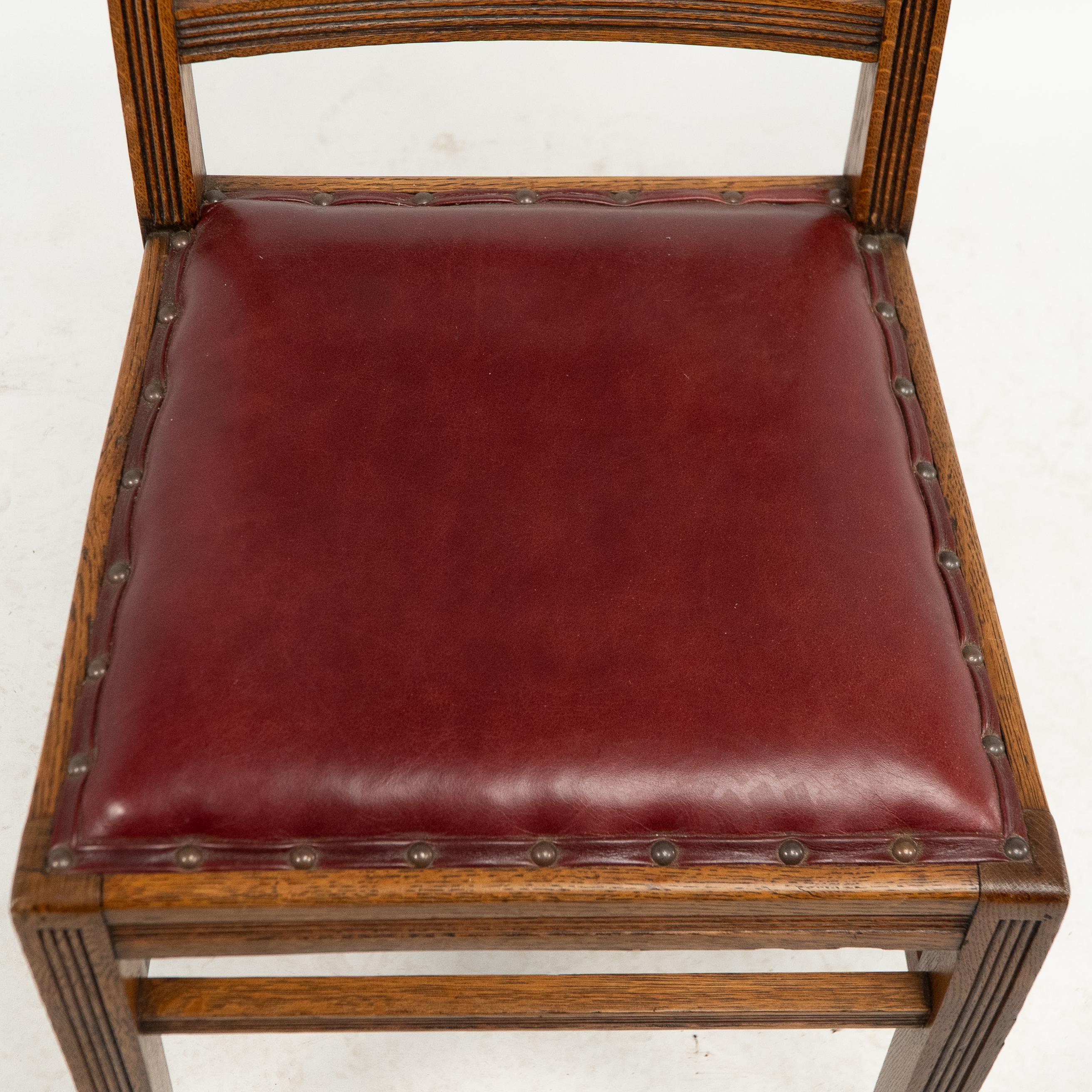Jas Shoolbred. A set of four Aesthetic Movement lattice back oak dining chairs 2