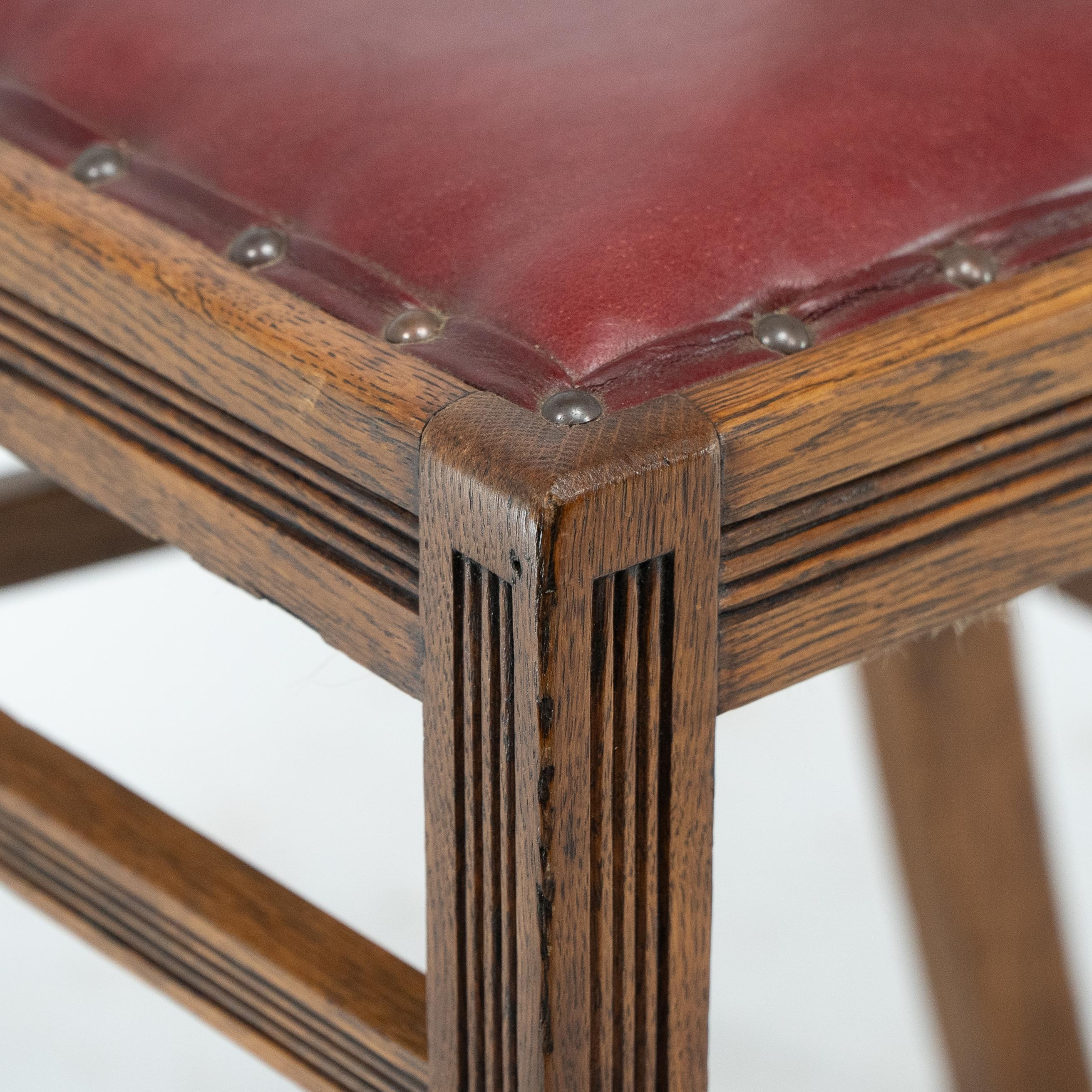 Jas Shoolbred. A set of four Aesthetic Movement lattice back oak dining chairs 7