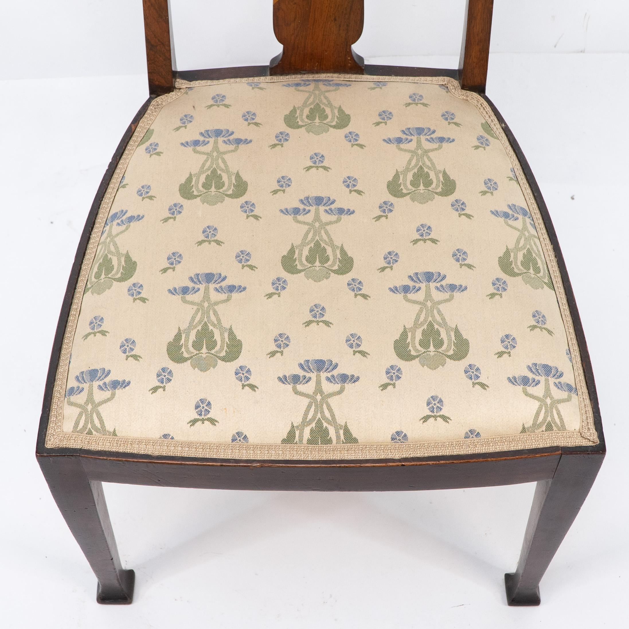 Jas Shoolbred. Arts & Crafts Mahogany Rosewood Chair With stylized Floral Inlay In Good Condition For Sale In London, GB