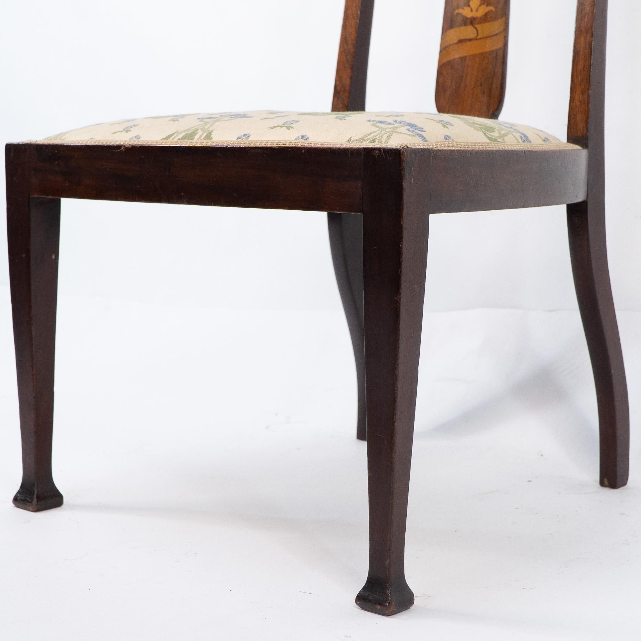Jas Shoolbred. Silla Arts & Crafts de palisandro de caoba con incrustaciones florales estilizadas en venta 3