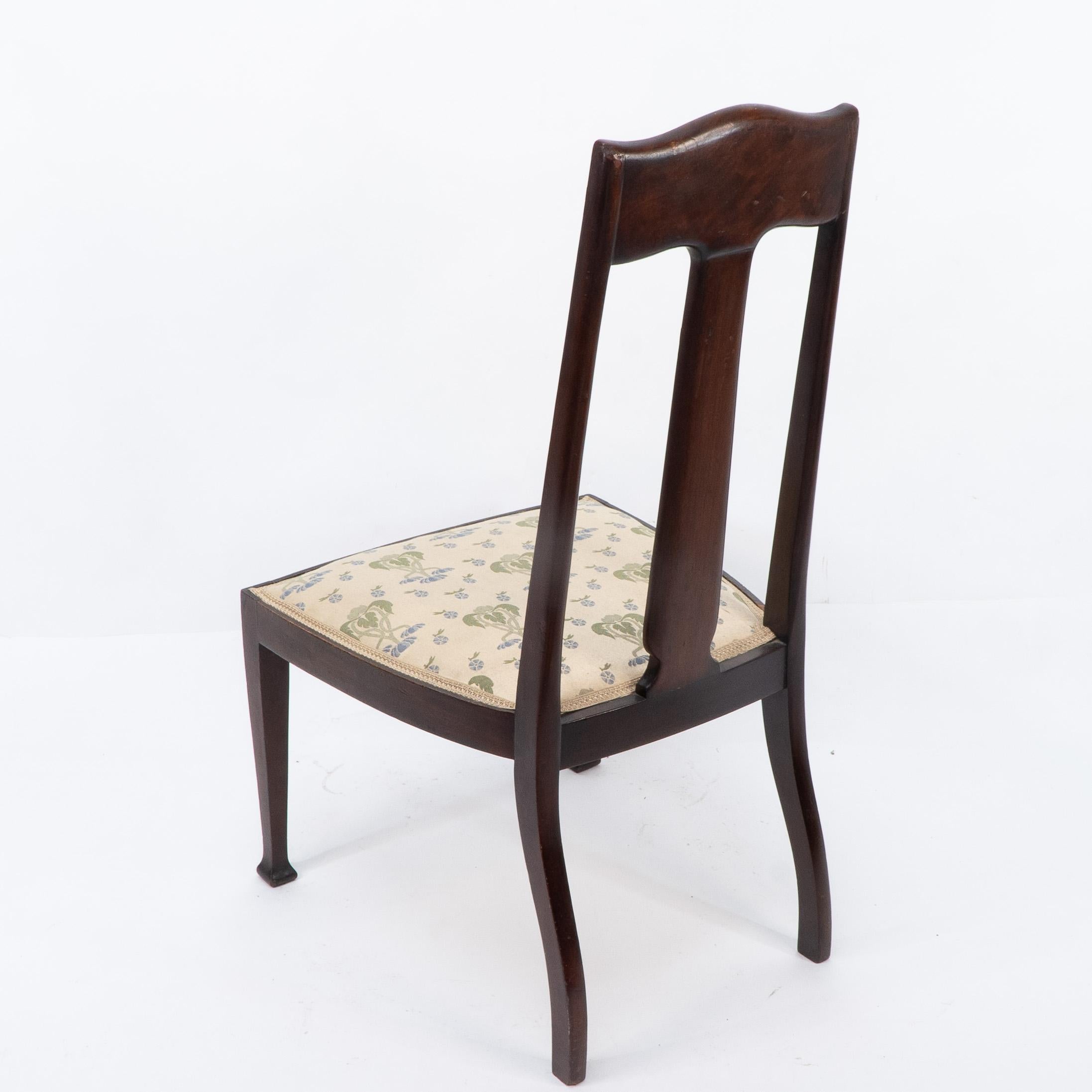 Jas Shoolbred. Arts & Crafts Mahogany Rosewood Chair With stylized Floral Inlay For Sale 4