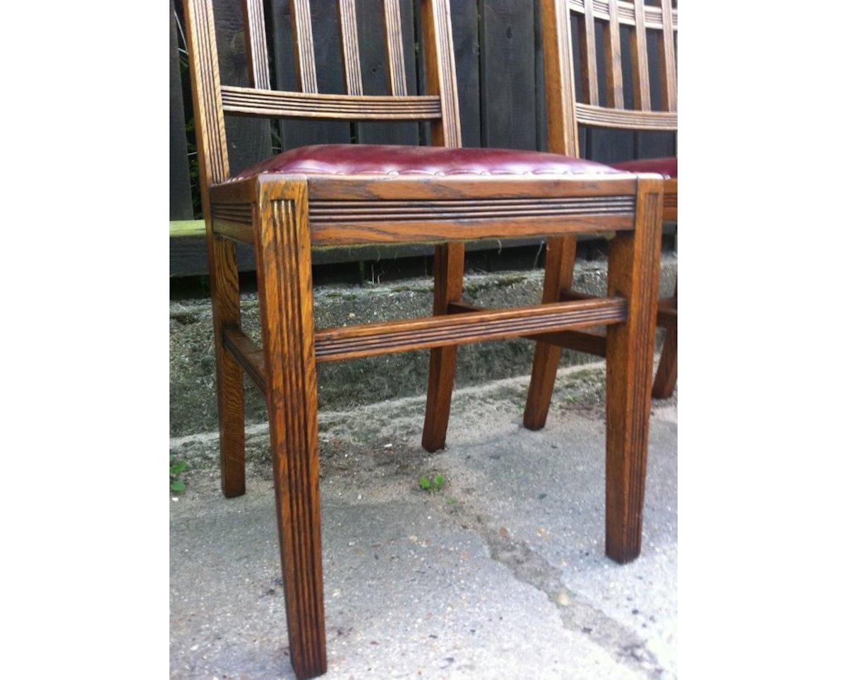 Arts and Crafts Jas Shoolbred Attributed a Set of Four Arts & Crafts Oak & Leather Dining Chairs For Sale