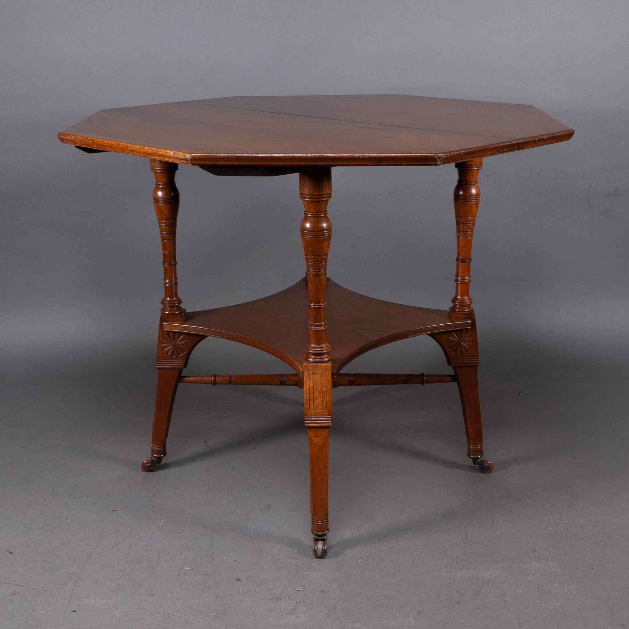 Jas Shoolbred attri. An Aesthetic Movement octagonal walnut side table In Good Condition For Sale In London, GB