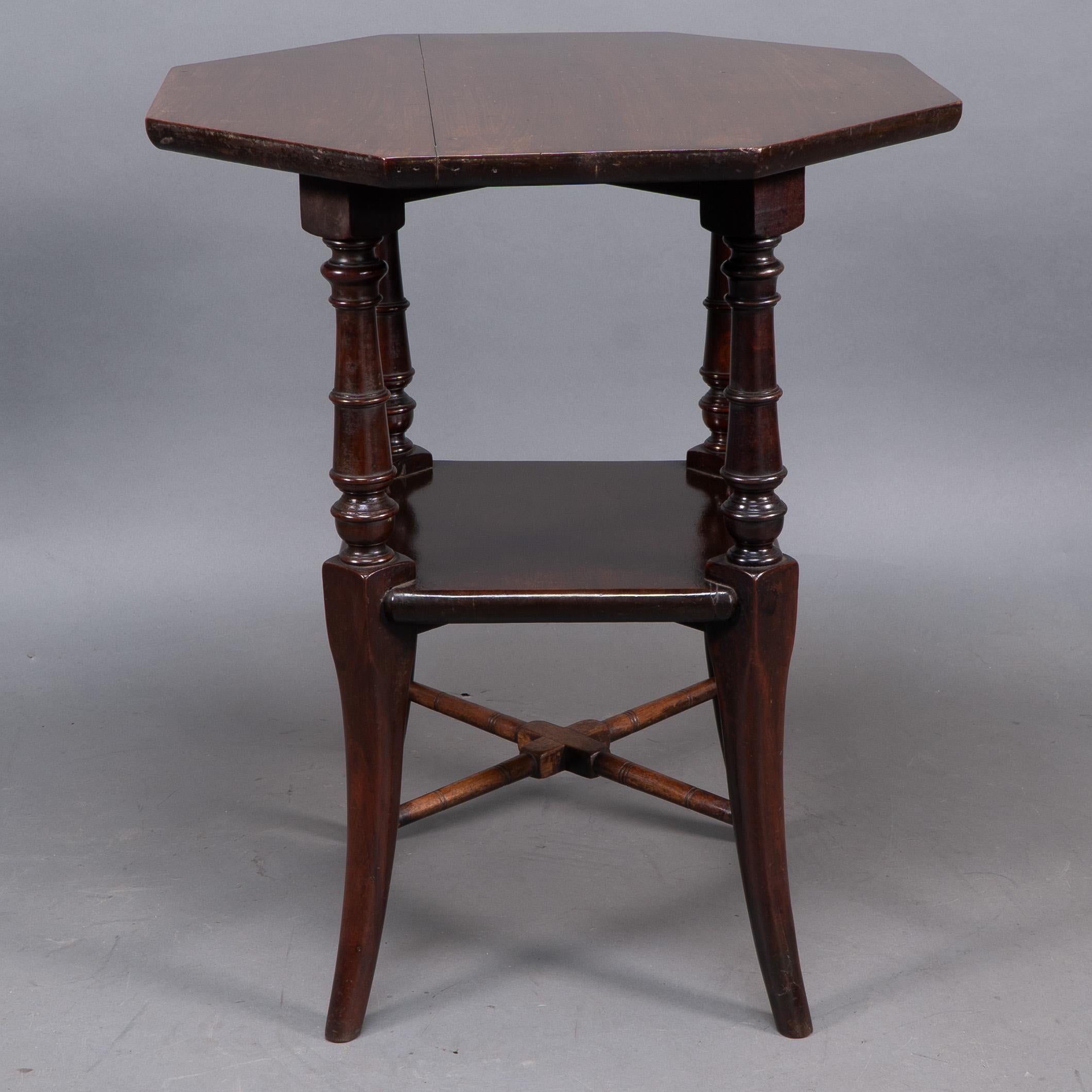 Jas Shoolbred attributed. An Aesthetic Movement octagonal Mahogany side table For Sale 1