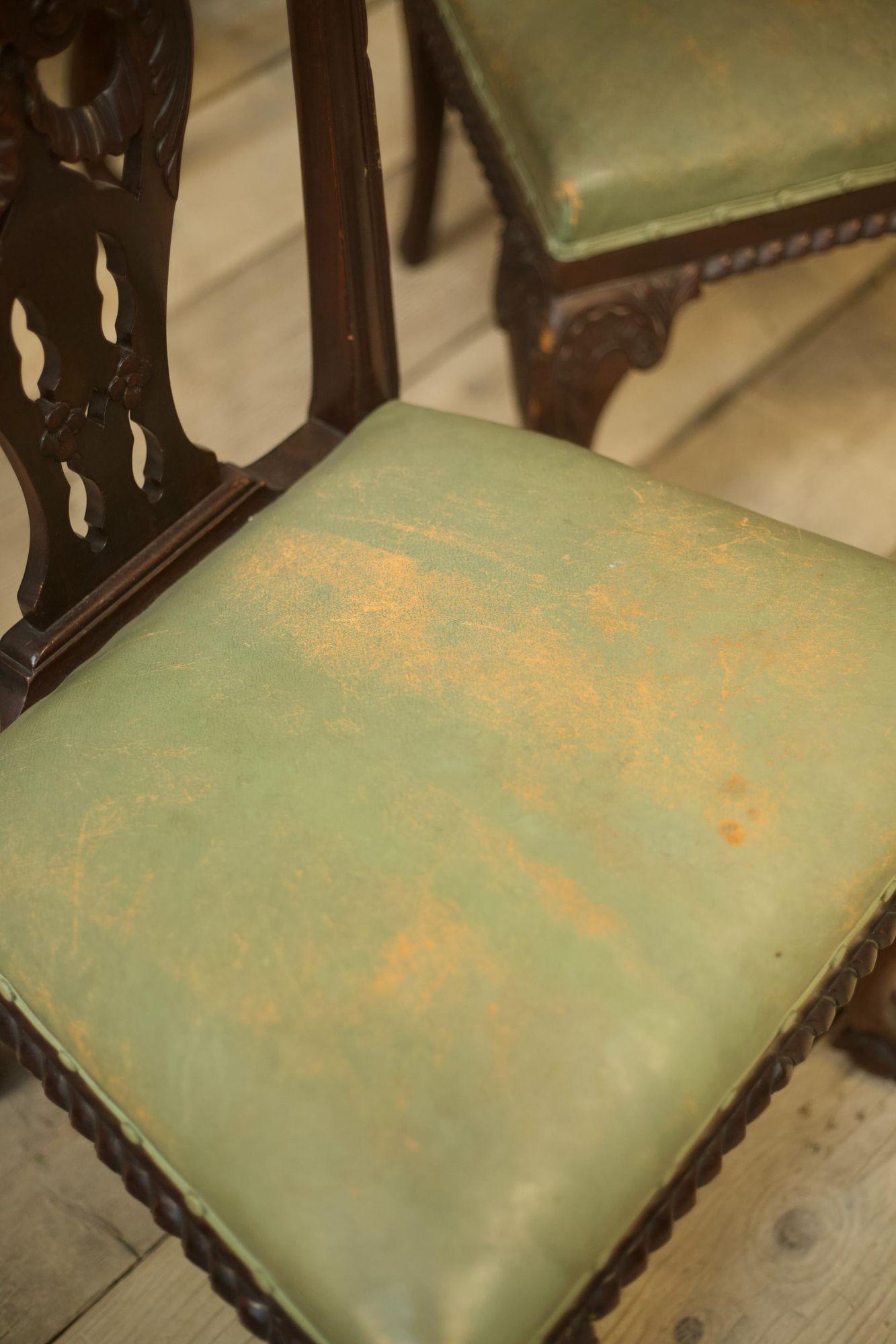 20th Century Jas Shoolbred Dining chairs in mint green leather