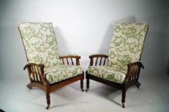 Jas Shoolbred Morris & Co Style a Pair of Aesthetic Movement Reclining Armchairs