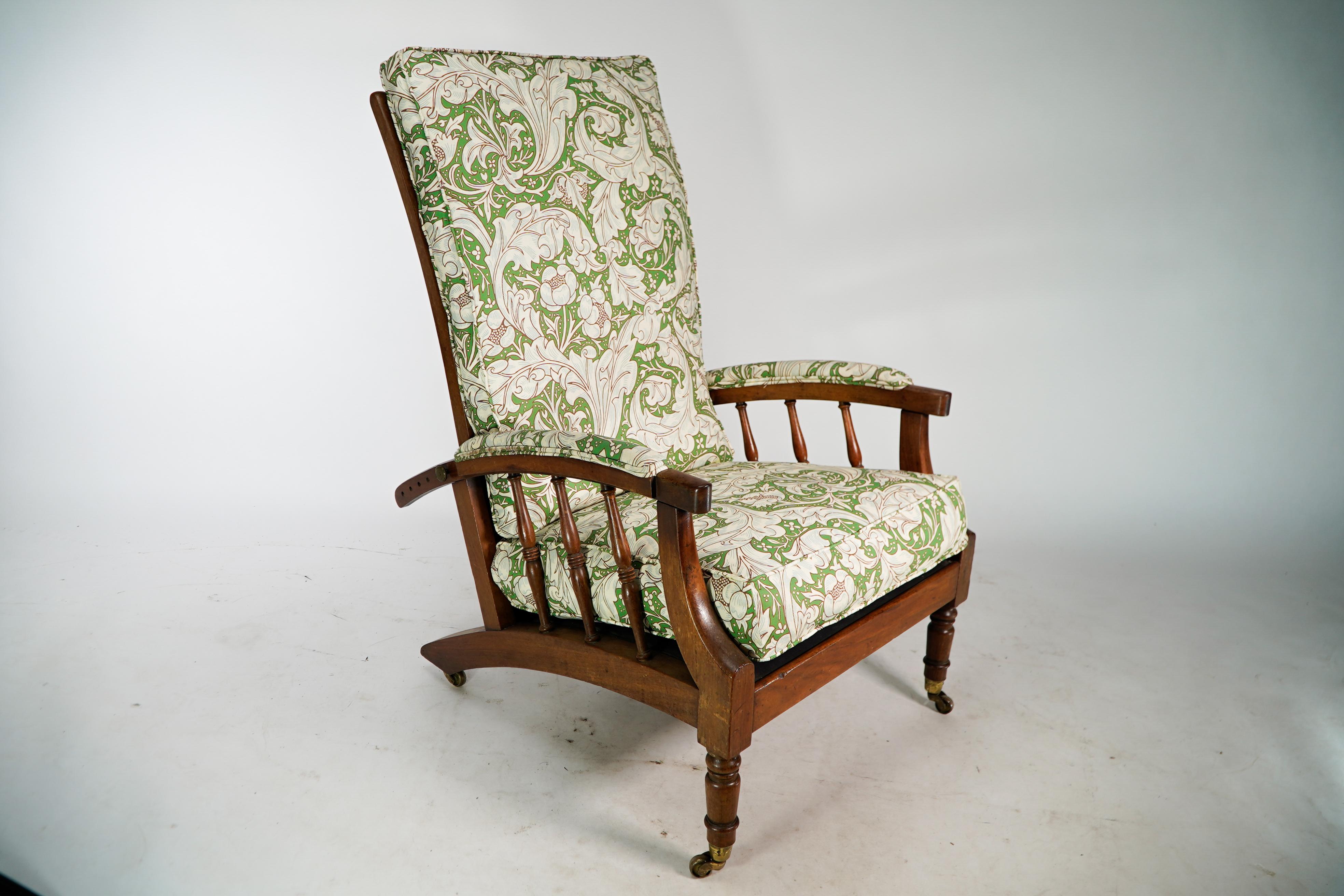 English Jas Shoolbred Morris & Co Style a Pair of Aesthetic Movement Reclining Armchairs