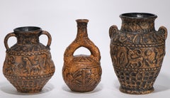 Jasba Aztec Exotica Set of 3 Vases, West German Pottery 1960s