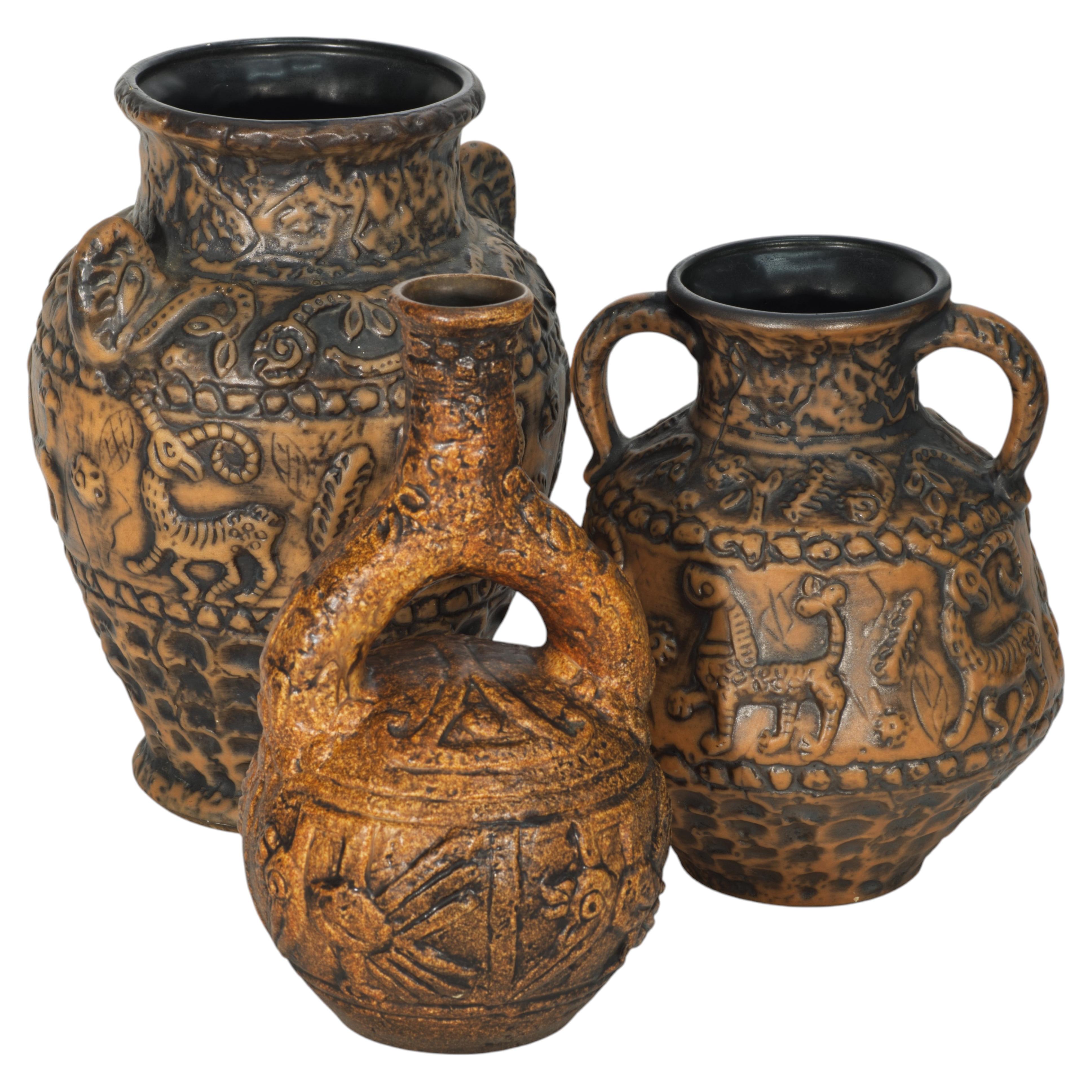 Set di 3 vasi Jasba Aztec Exotica, West German Pottery 1960s in vendita