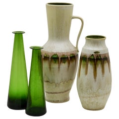 Jasba ‘DE’ / Braine-le-Comte ‘BE’ Vases with Green Drip Glazes ‘Late 1960s’
