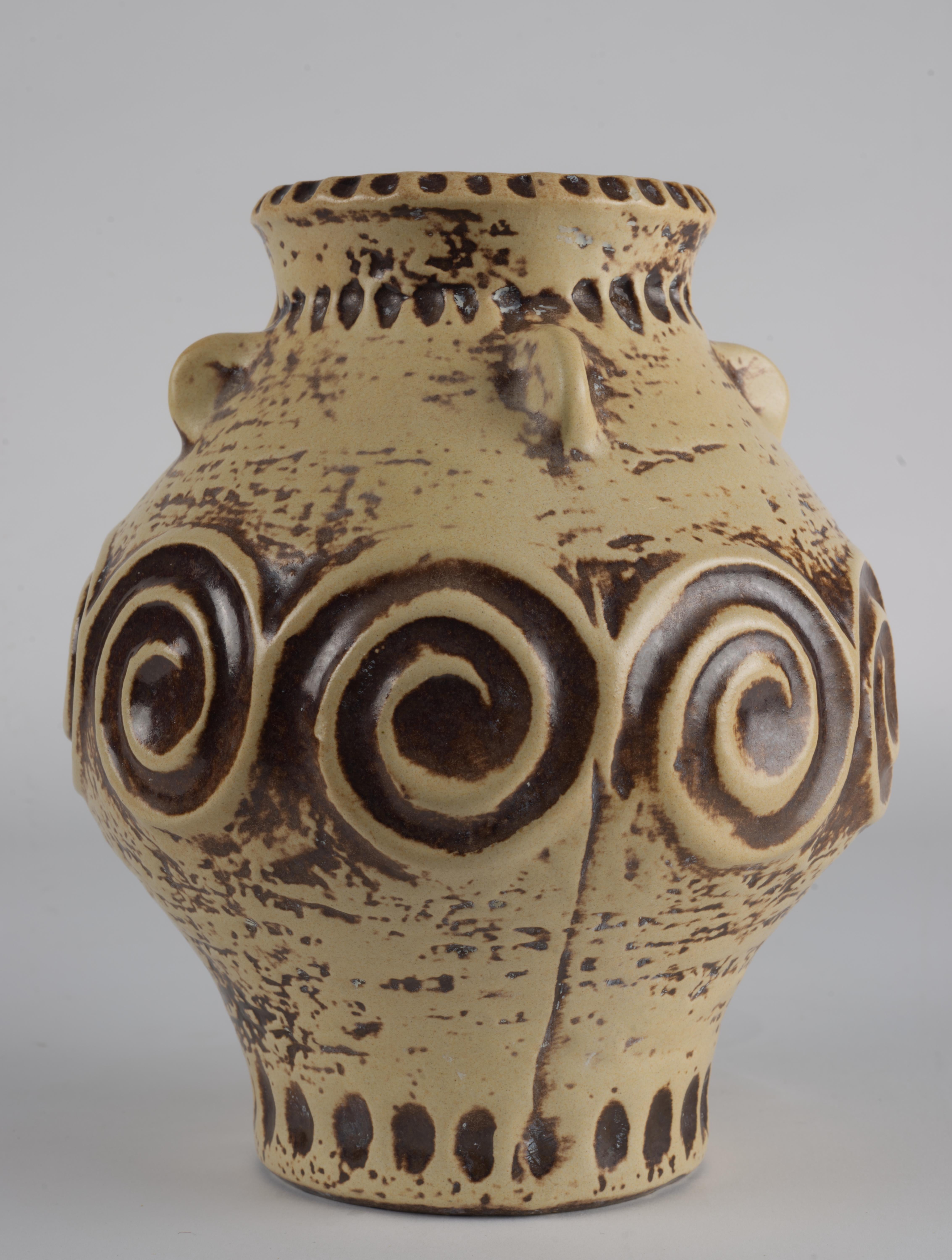 Vernissé Vase Op Art Jasba couleur terreuse Allemagne de l'Ouest en vente