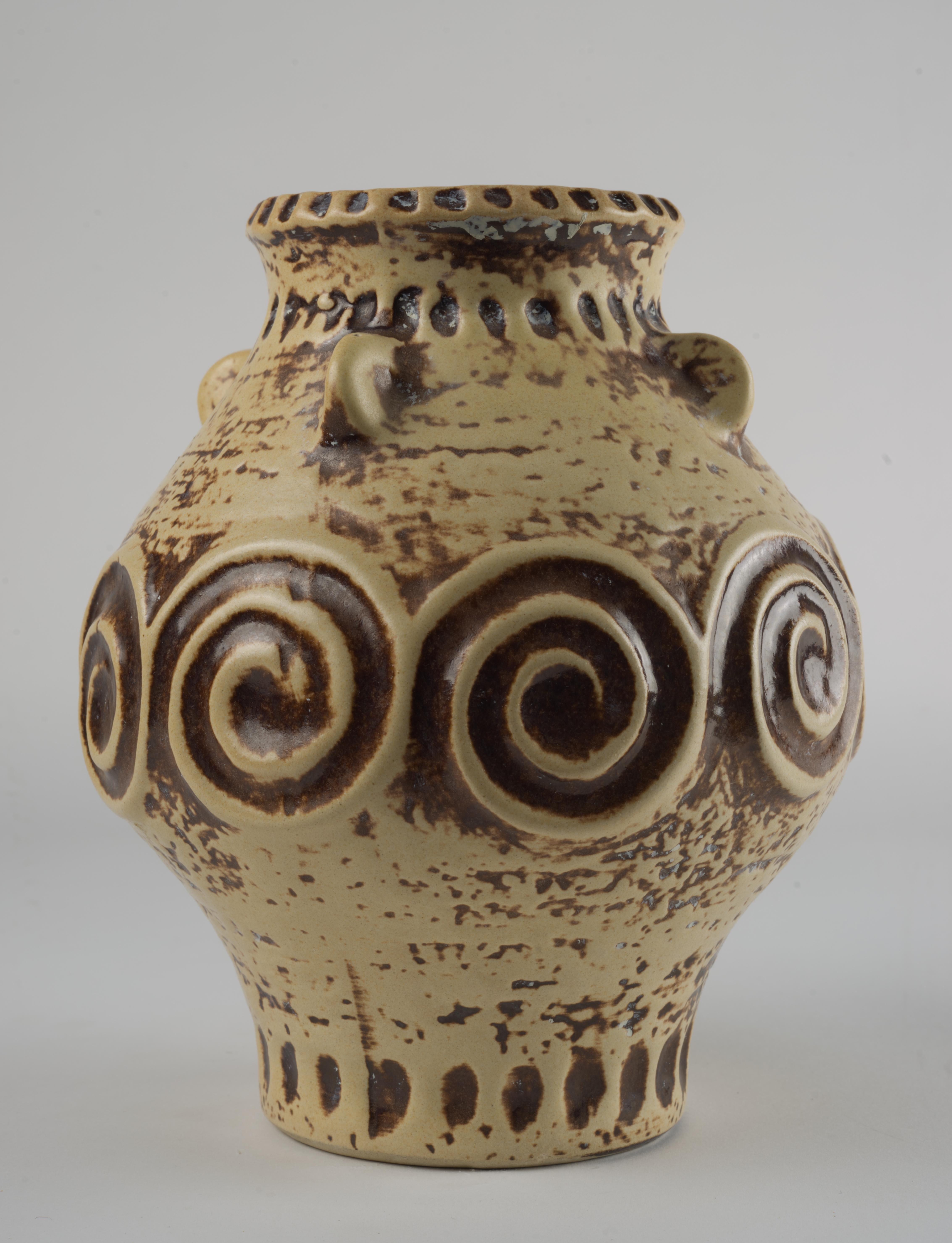 Céramique Vase Op Art Jasba couleur terreuse Allemagne de l'Ouest en vente