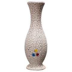 Jasba German Mid-Century Crackle & Primary Color Dot Design Footed Ceramic Vase