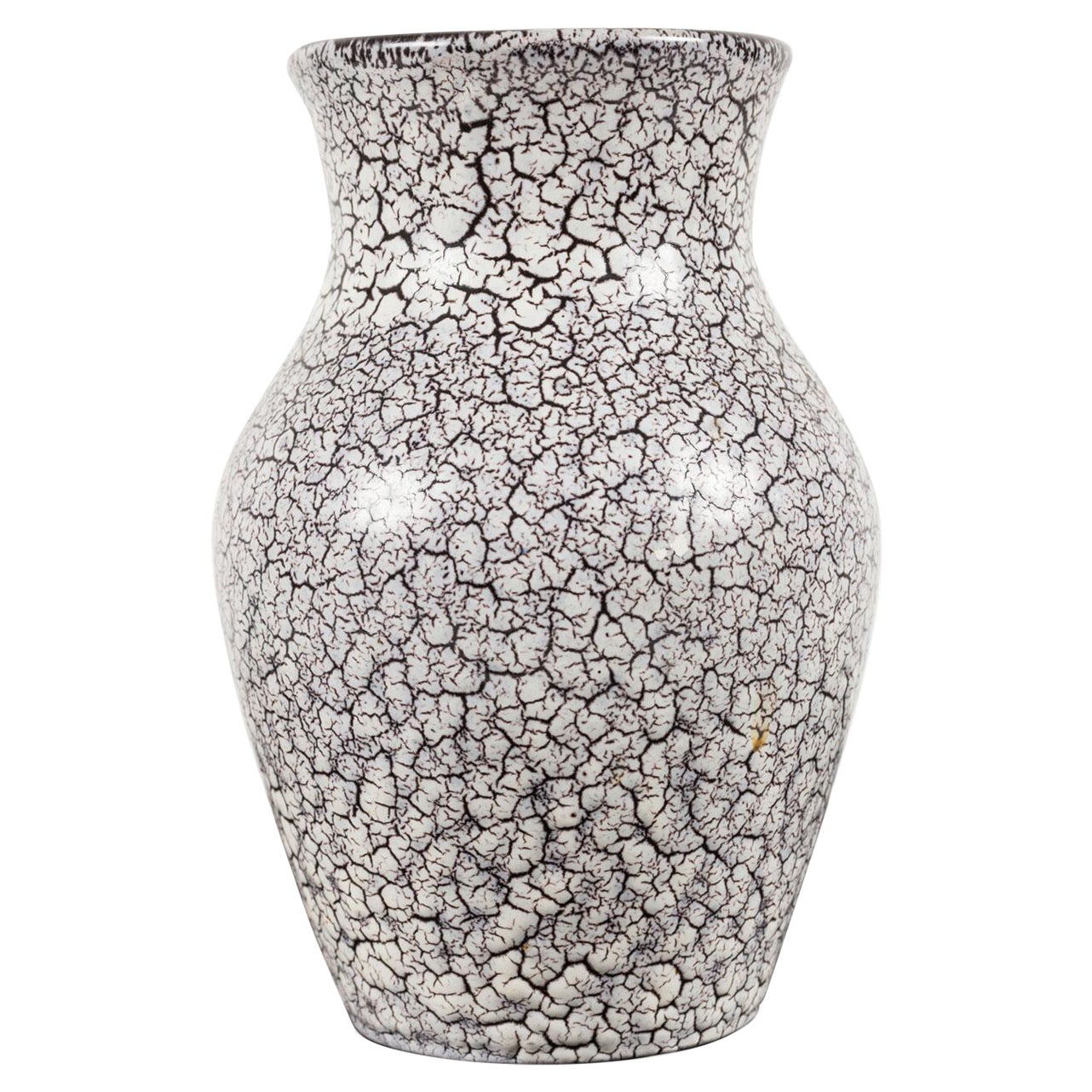 Jasba Keramik German Mid-Century White and Black Crackle Glazed Ceramic Vase